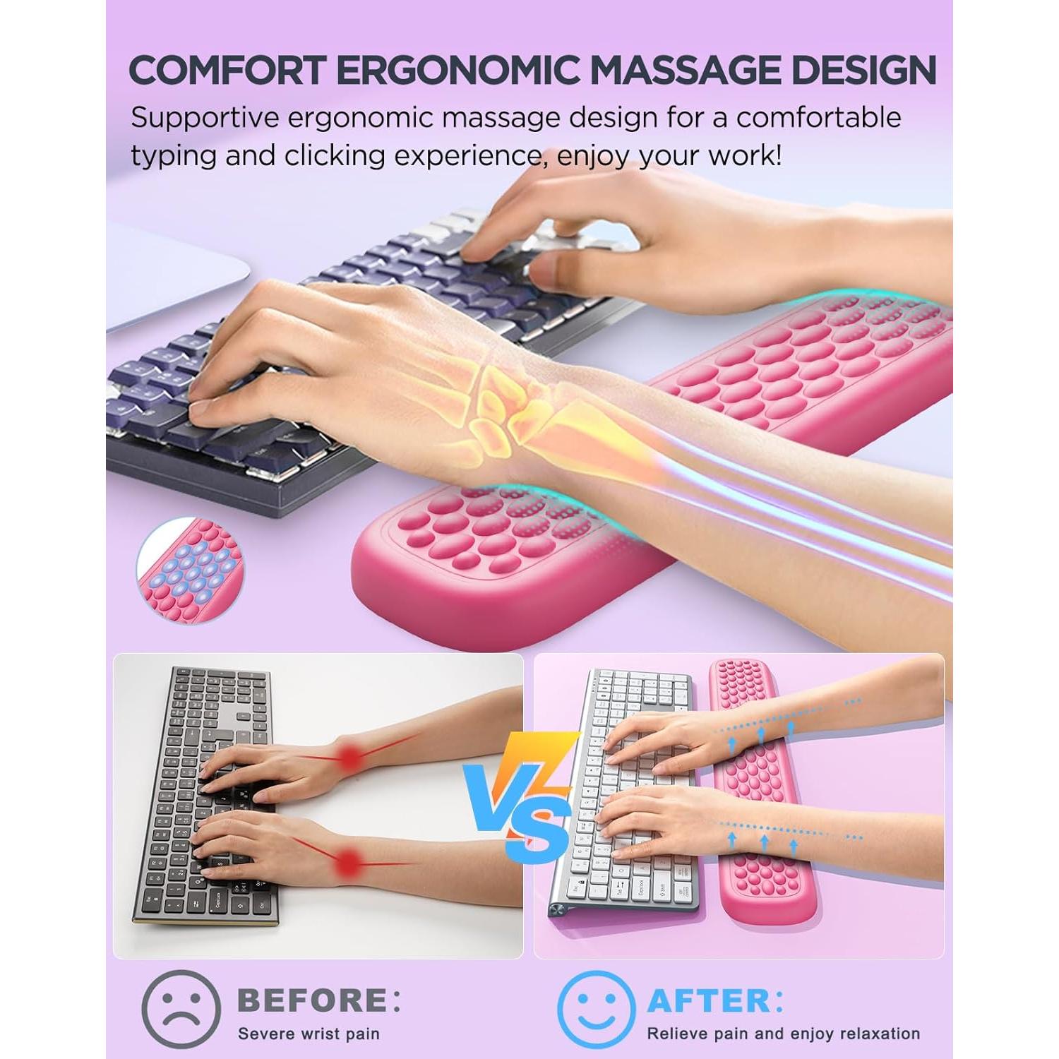 Reposamuñecas Ergonómico Lekvey PU Rosa Claro 43x8cm