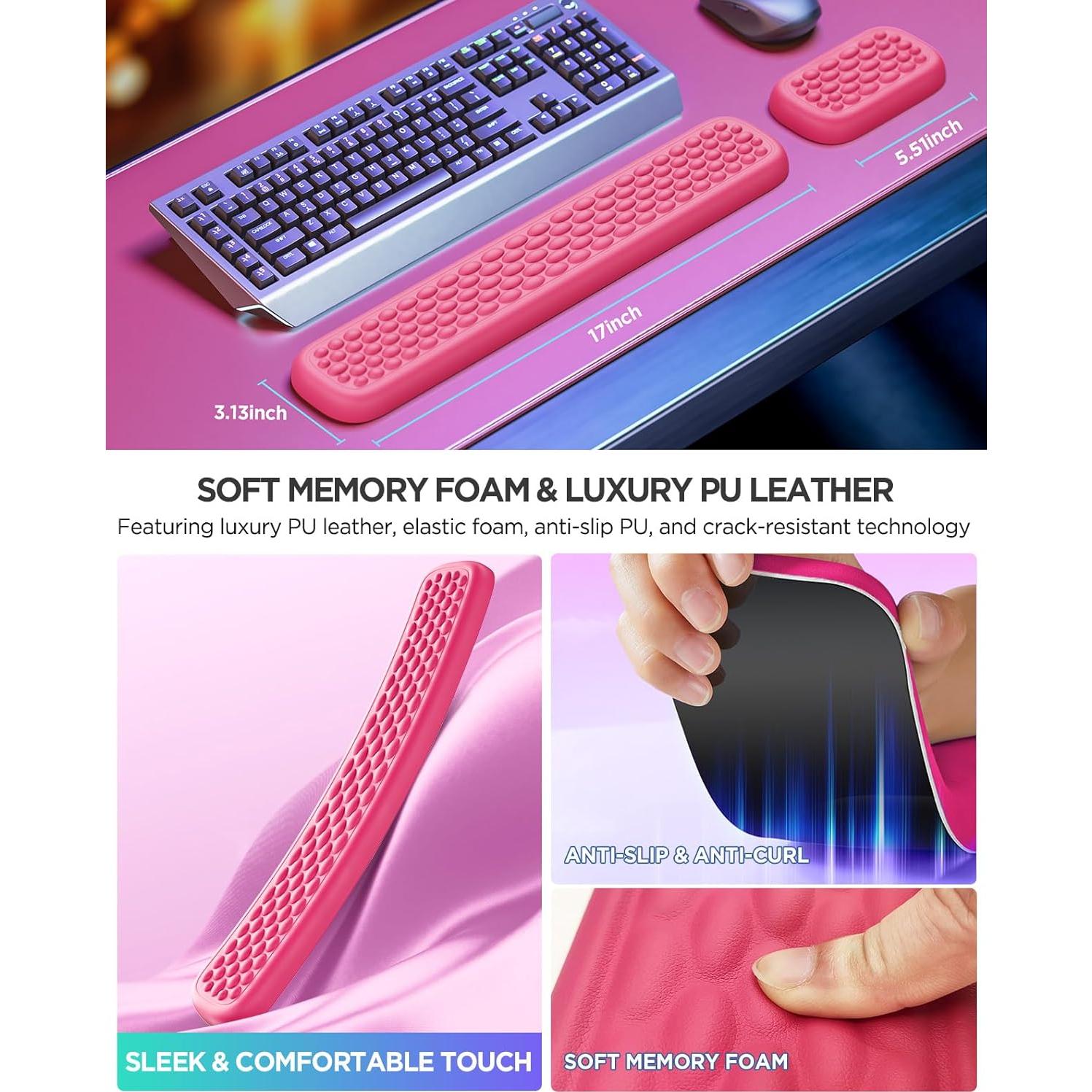 Reposamuñecas Ergonómico Lekvey PU Rosa Claro 43x8cm