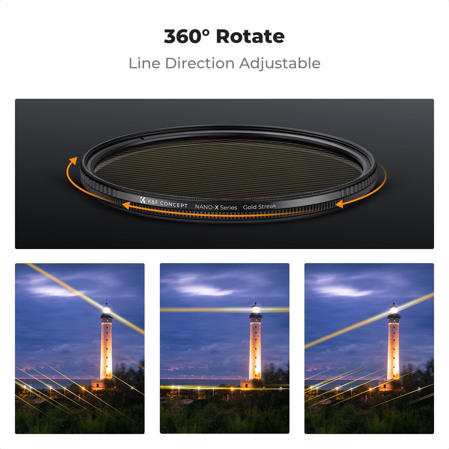 Filtro de lente K&F Concept 77mm efecto rayo dorado