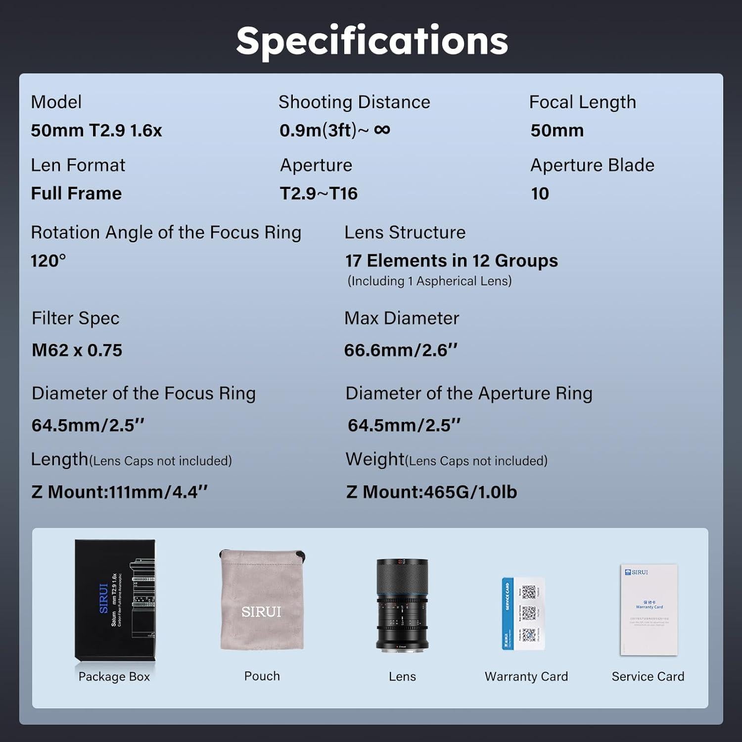 Lente Anamórfica SIRUI Saturn 50mm T2.9 Montura Z