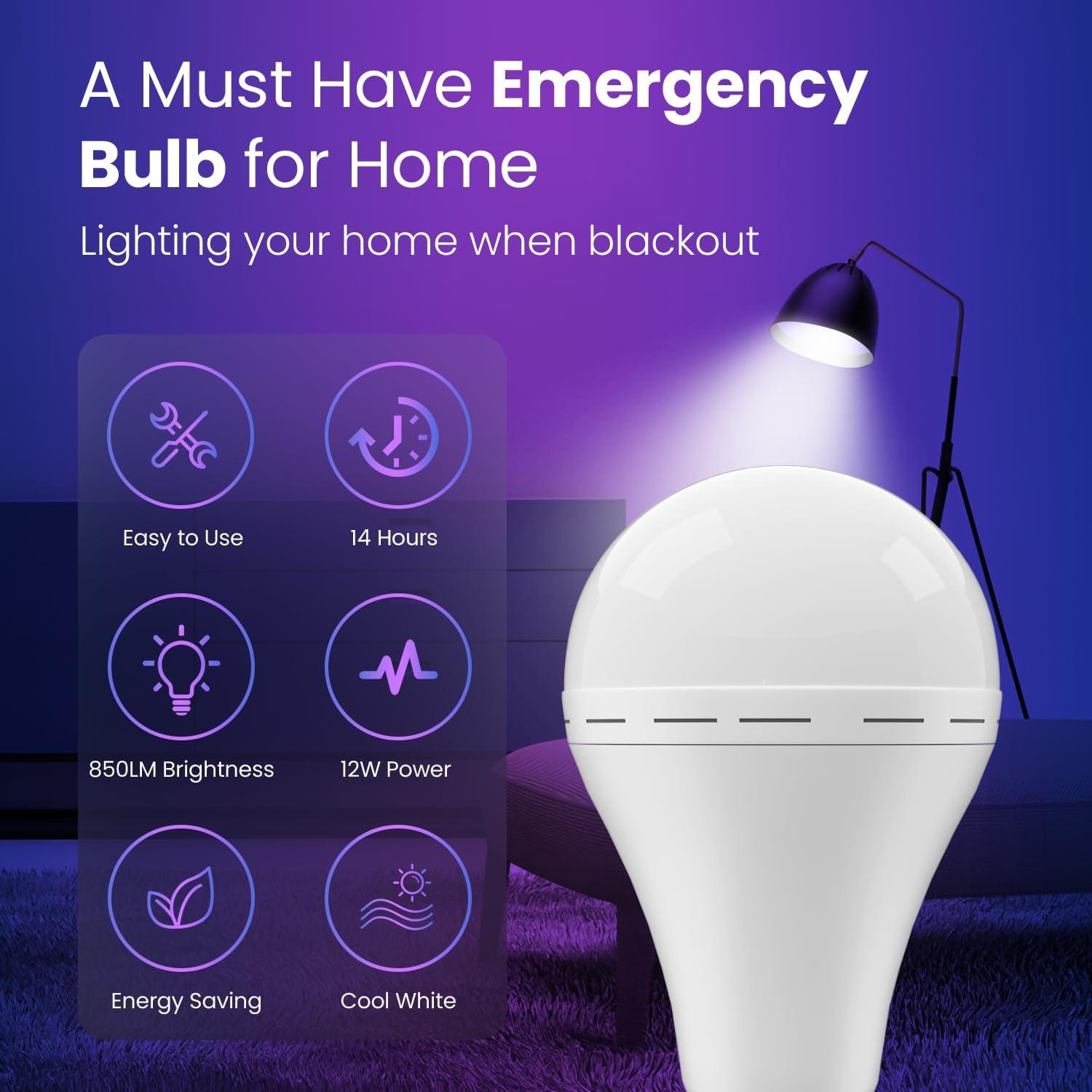 Bombilla LED de Emergencia LHZHENG 12W Recargable 4 Pzas