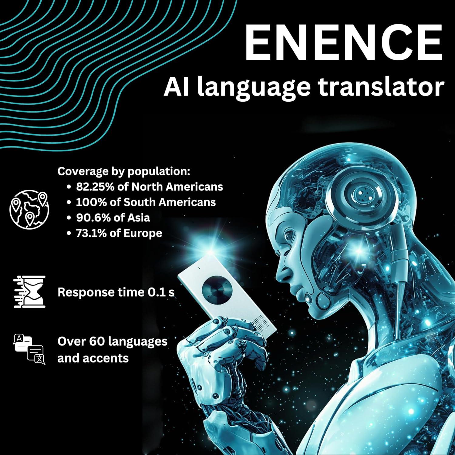 Traductor de Voz Enence V3 AI - 60 Idiomas, Compacto