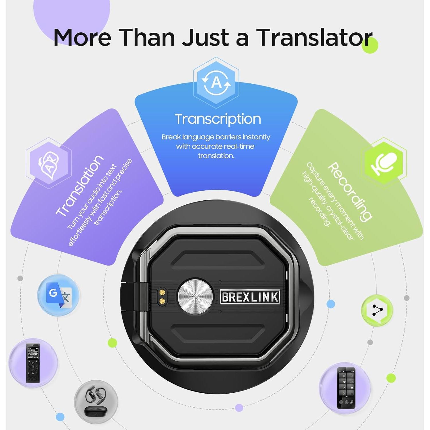 Traductor Grabador AI 3-en-1 BrexLink 140+ Idiomas