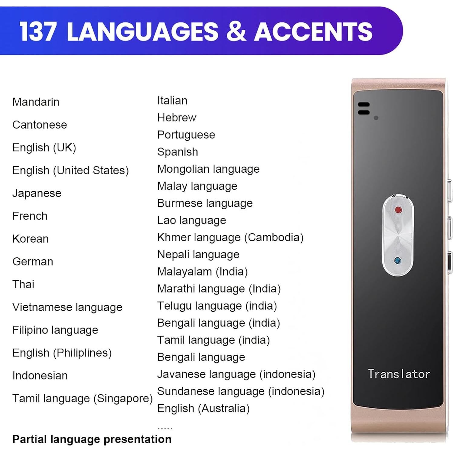 Traductor de Idiomas SKARA Ai 2024 Mini 137 Idiomas Oro