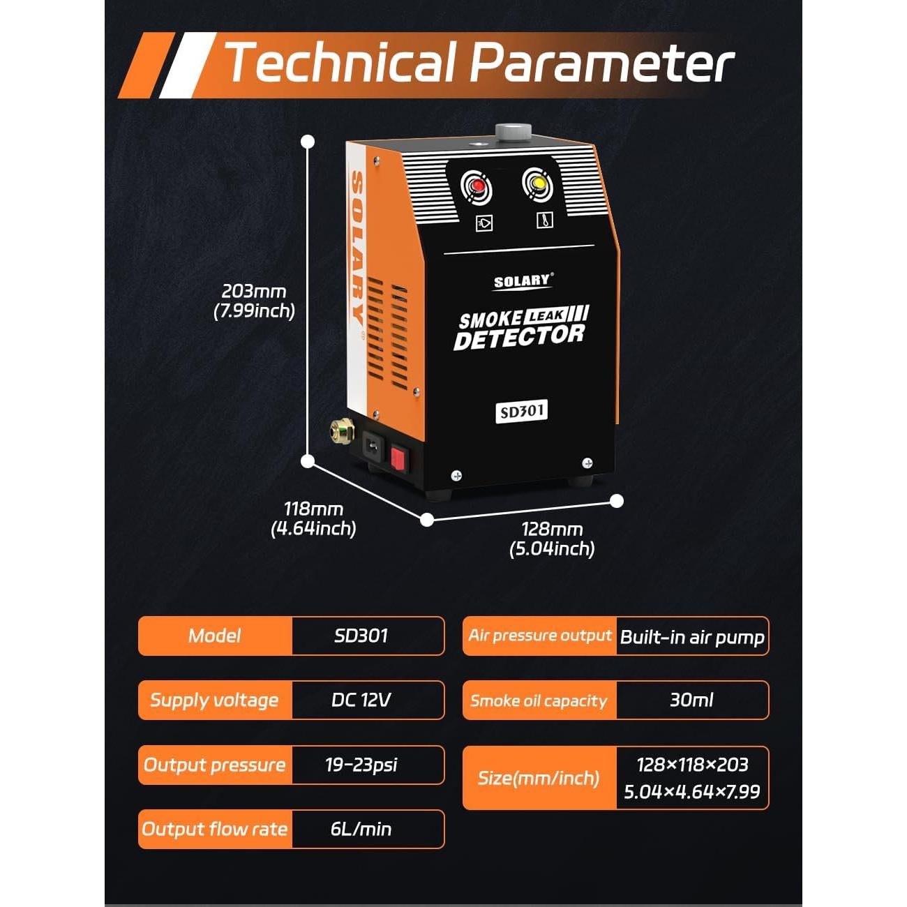 Probador de Fugas de Humo Solary SD301-OR 12V DC Portátil