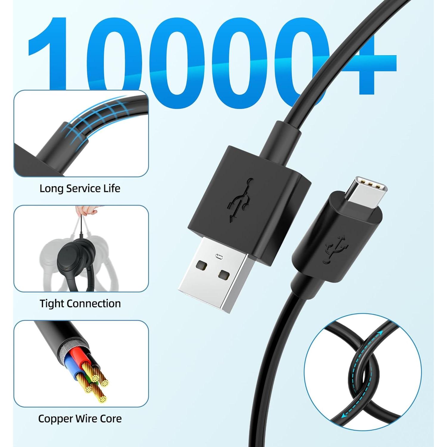 Cable de carga USB C PwrON para Tribit Flybuds 3 Rosa 91 cm