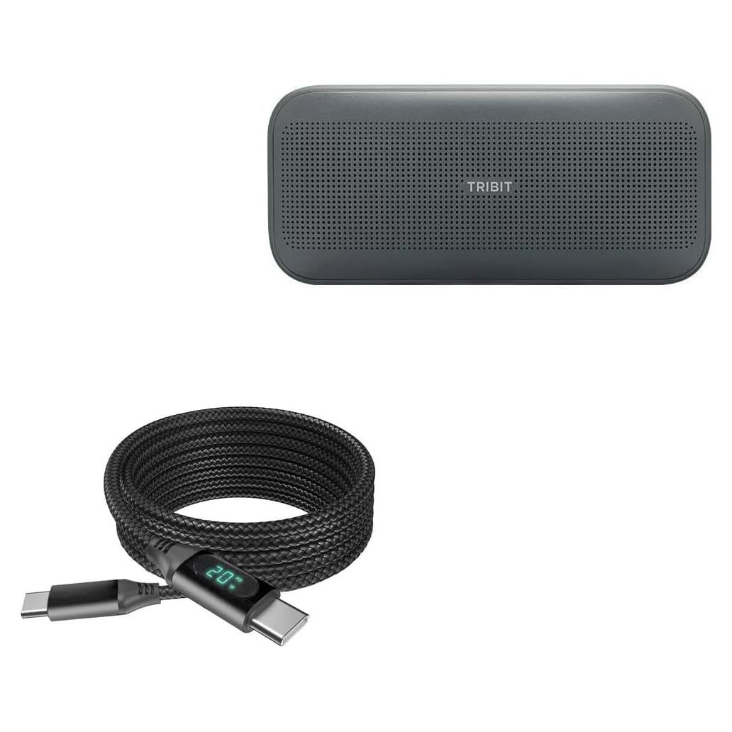 Cable Compatible with Tribit StormBox Flow - PowerDisplay PD Cable (6ft) - USB-C to USB-C (100W), LED Wattage Info Extra Long Braided Nylon - Jet Black