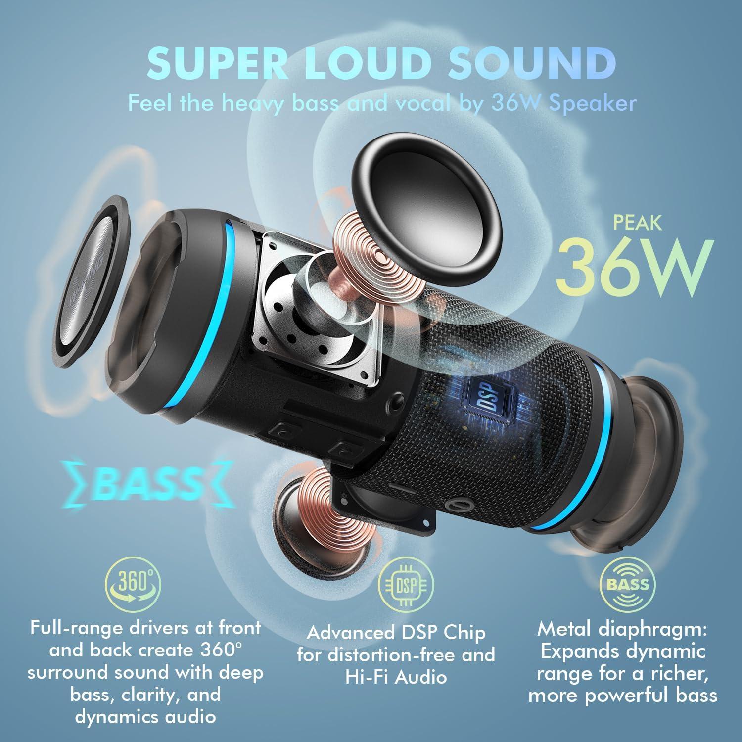 Altavoz Portátil Bluetooth W-KING BT226 36W Impermeable IPX6