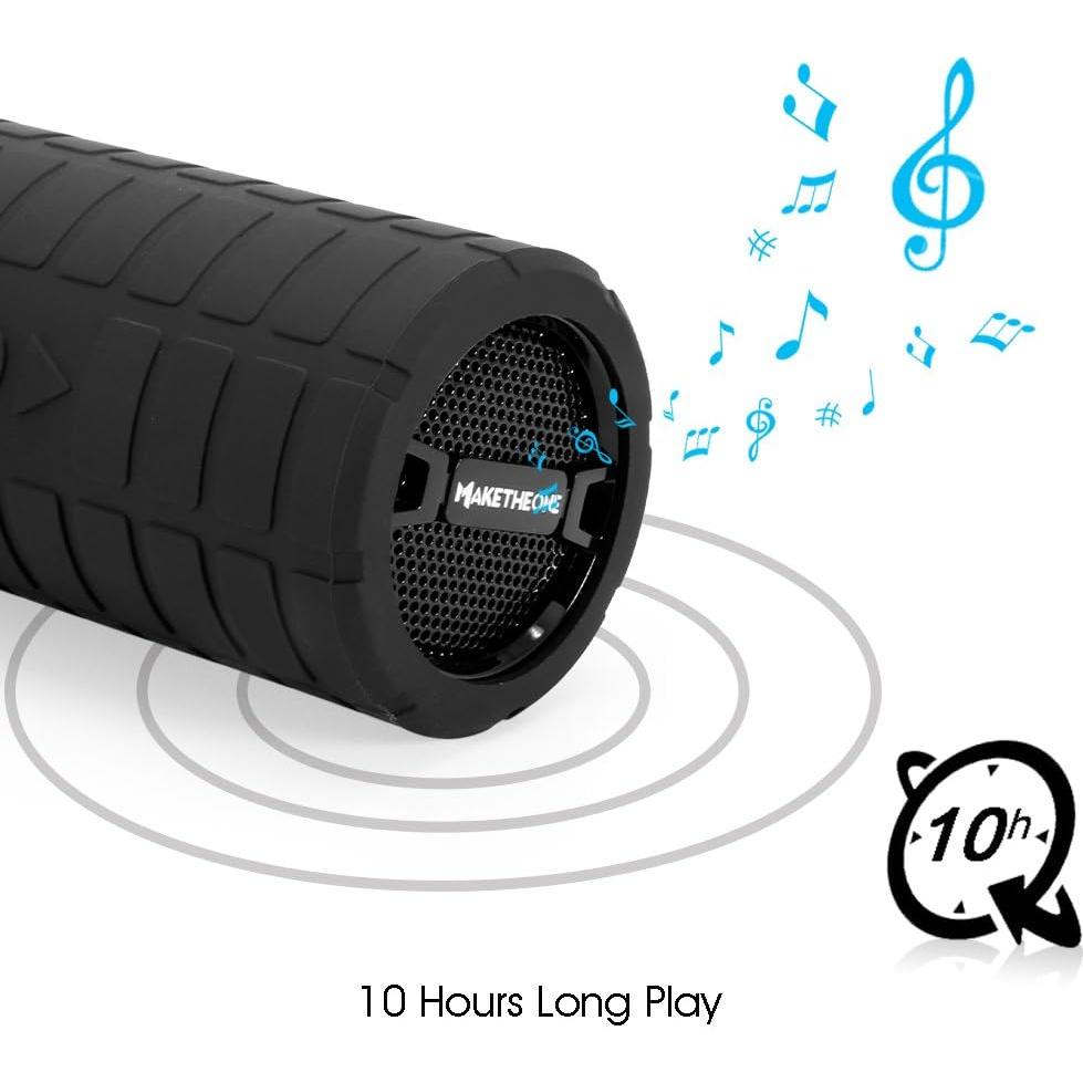 Bluetooth Wireless Speaker, MakeTheOne Portable Waterproof and Wearable Outdoor Speaker with 3.5mm Aux MicroSD Input HiFi Bass for Mountain Bike Bicycle Electric Scooter (Black)