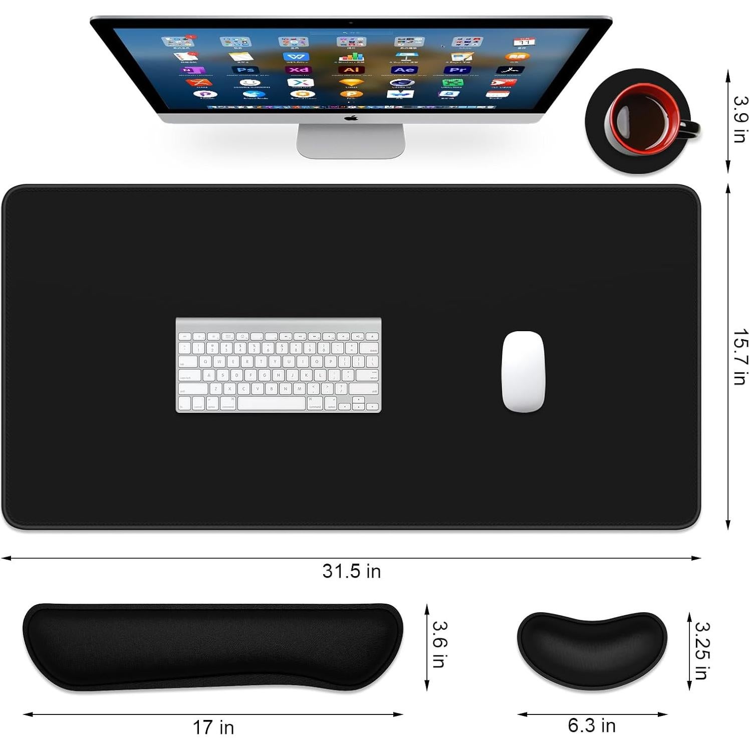 Dapesuom Conjunto Reposamuñecas y Alfombrilla XXL Negro