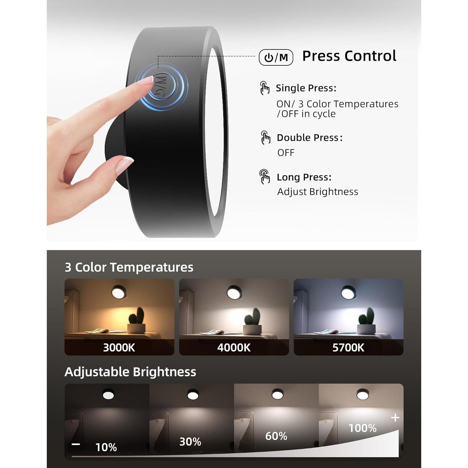 EZVALO Lámpara LED de Pared Recargable 5500mAh 2 Paquete