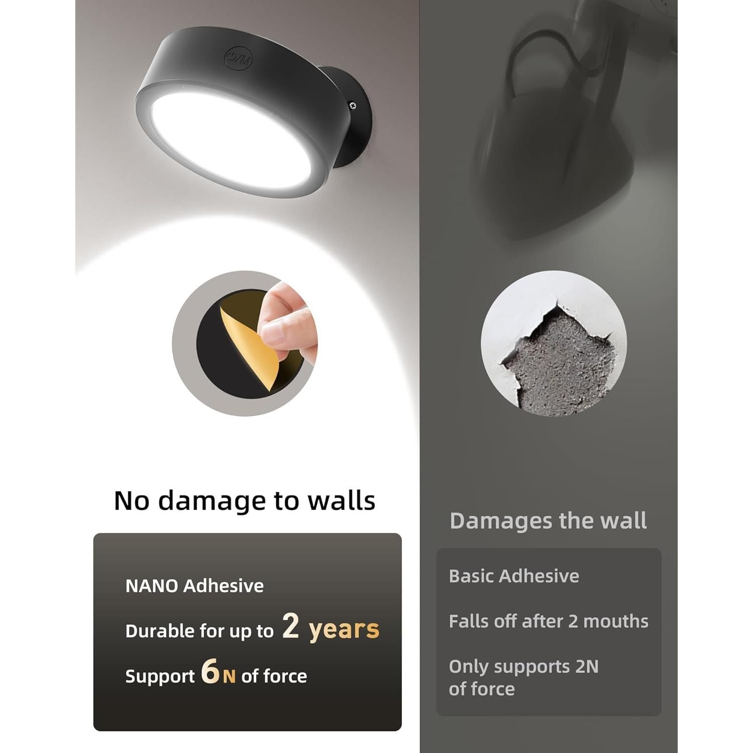 EZVALO Lámpara LED de Pared Recargable 5500mAh 2 Paquete