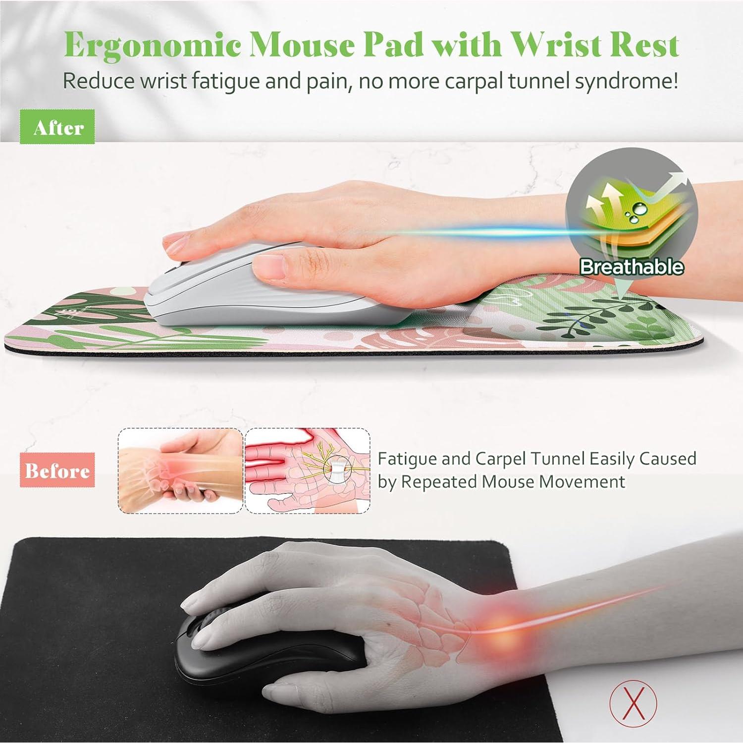 Mouse Pad Ergonómico Gimars Rosa Morandi con Soporte para Muñeca