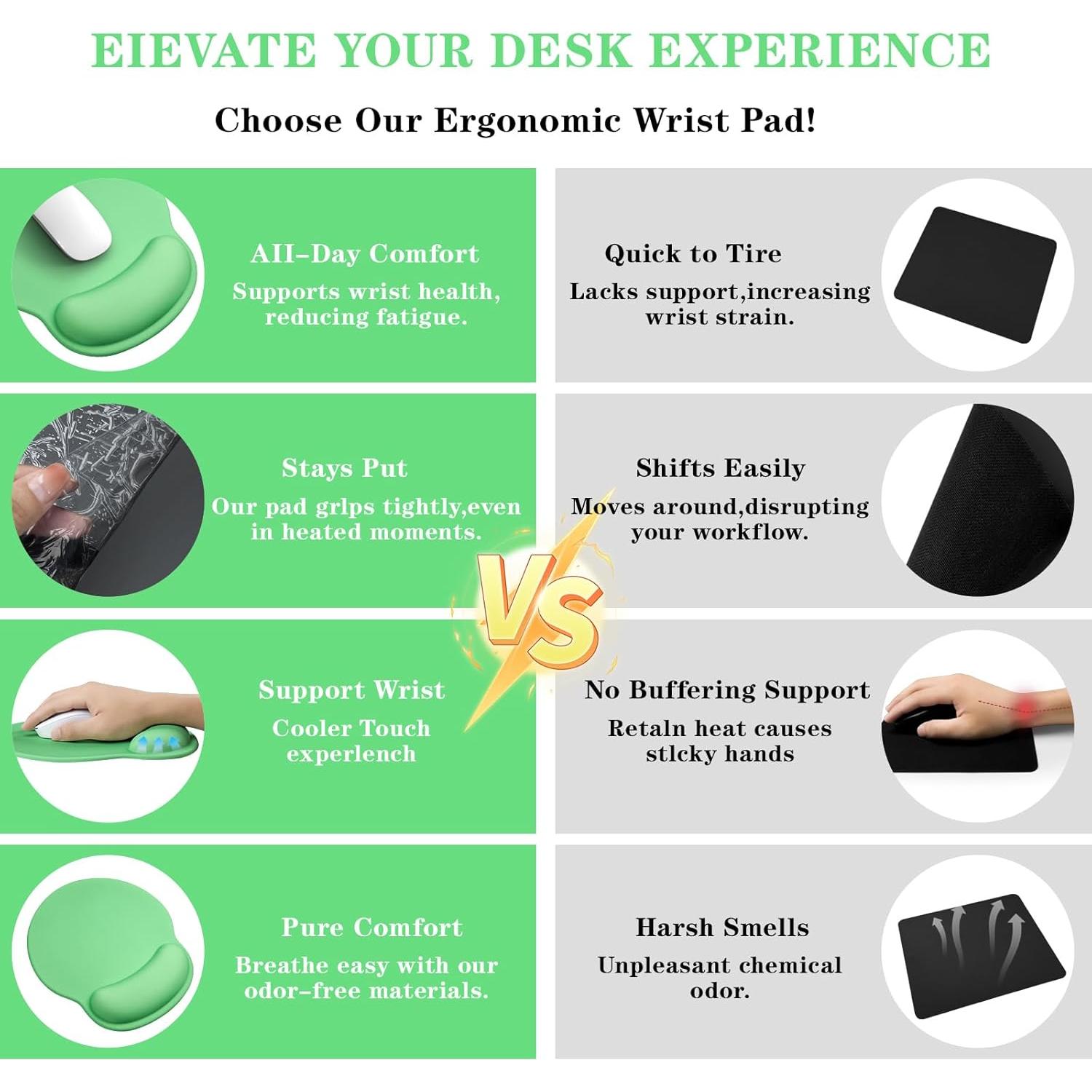 Almohadilla para Mouse Ergonómica KEPUTAIER Verde con Reposamuñecas