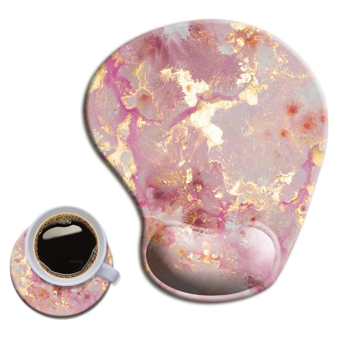 Almohadilla de Ratón Ergonómica HOPONY Mármol Rosa 23,88x21,08 cm