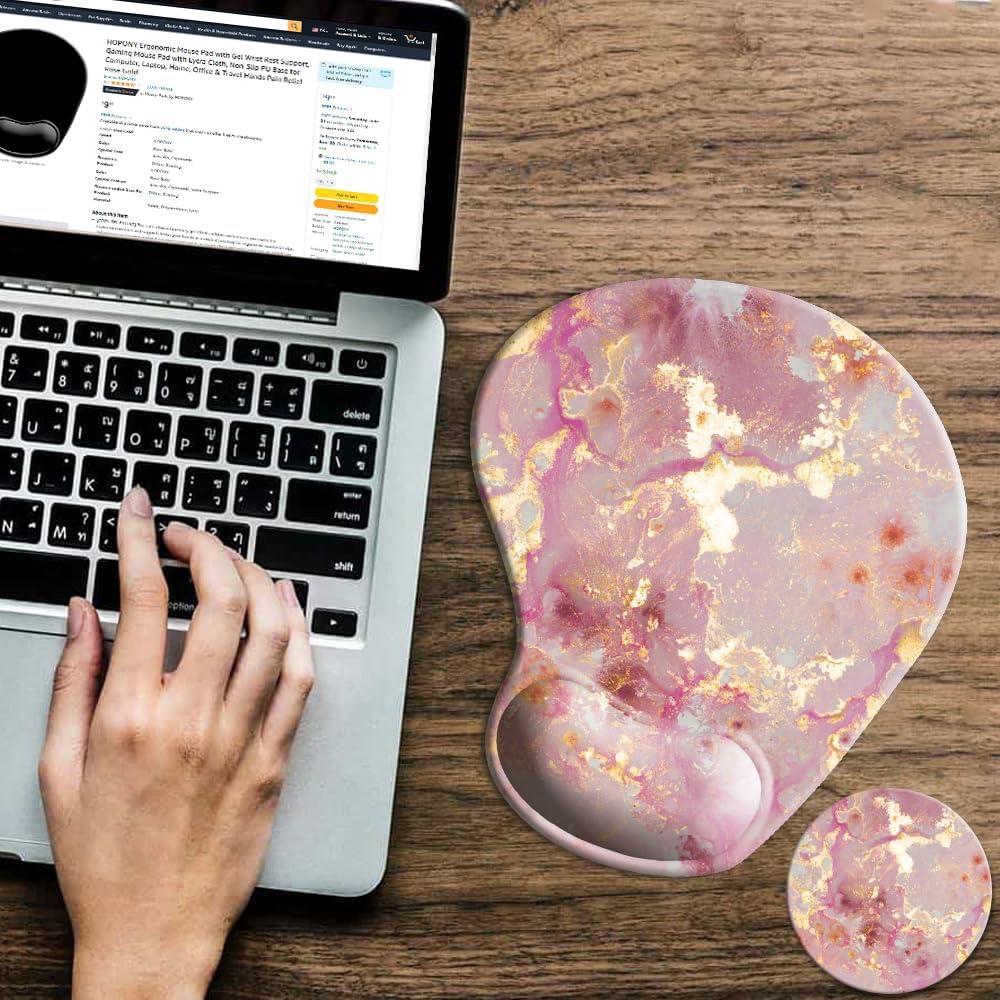 Almohadilla de Ratón Ergonómica HOPONY Mármol Rosa 23,88x21,08 cm