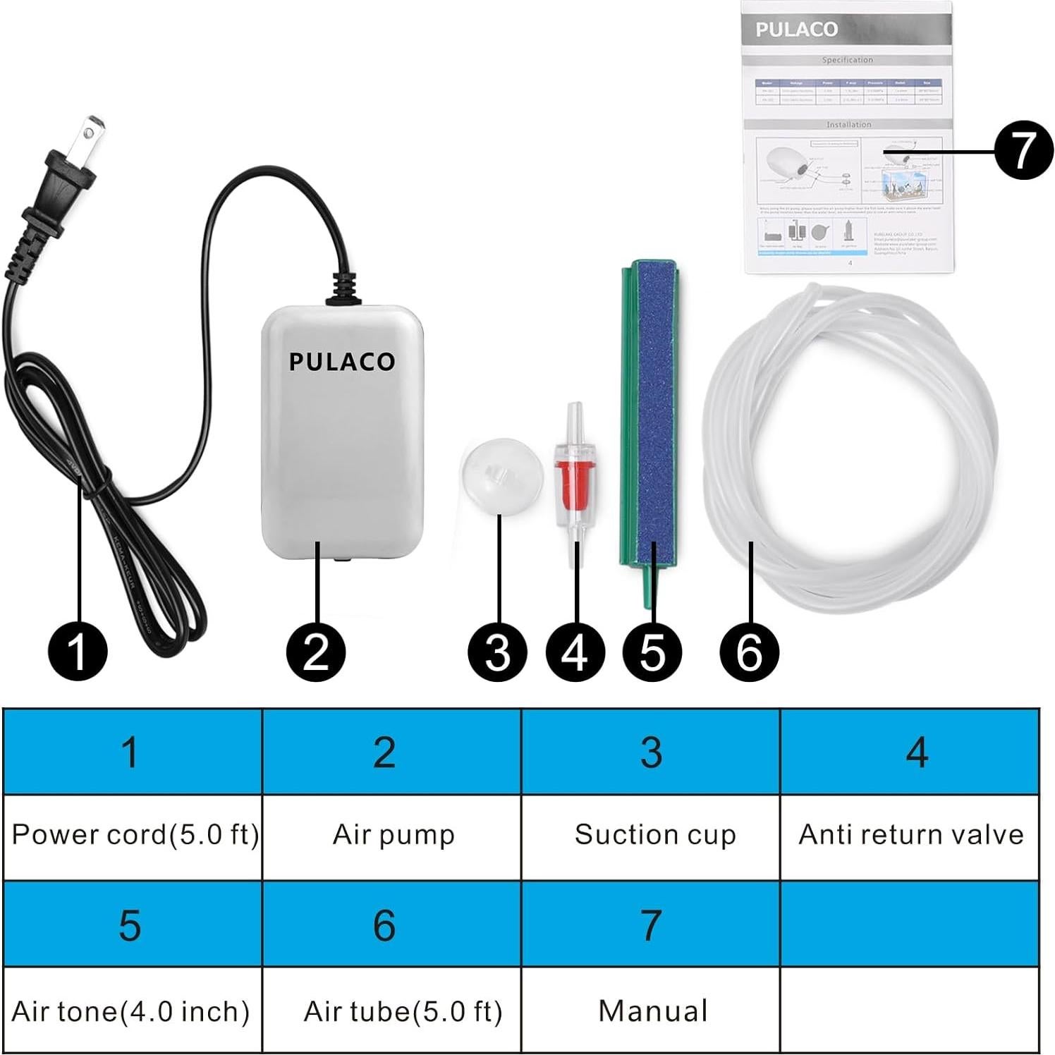 Bomba de Aire PULACO Ultra Silenciosa para Acuario 0.21 kg
