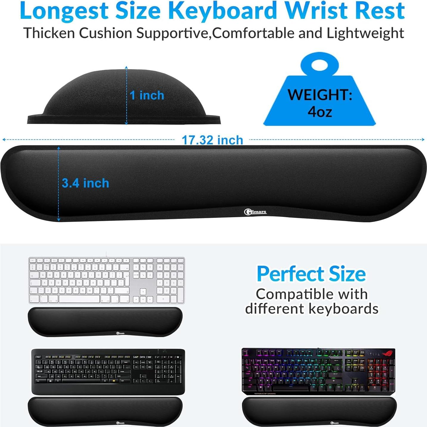 Reposamuñecas Ergonómico Gimars 17.3'' Espuma Memoria Negro