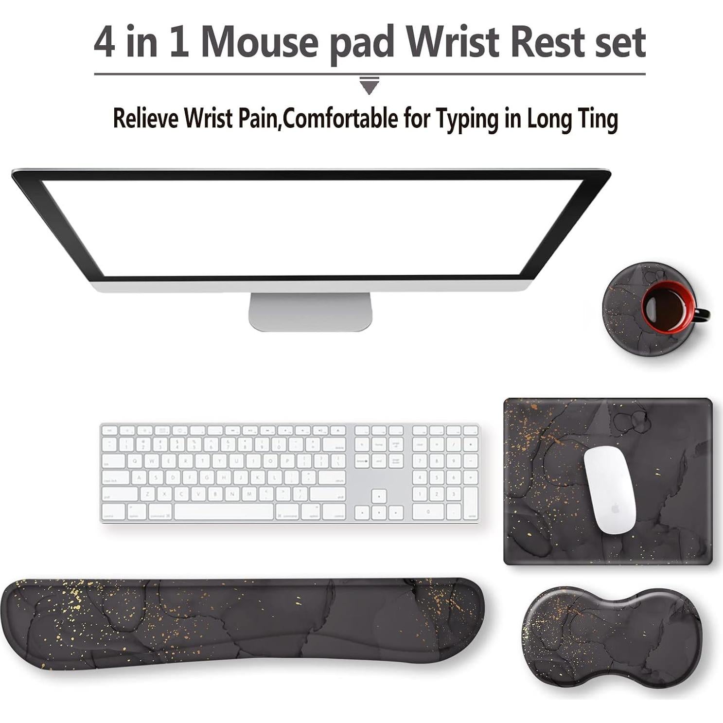 Reposamuñecas Ergonómico ArtSo 4 en 1 Mármol Negro Gris