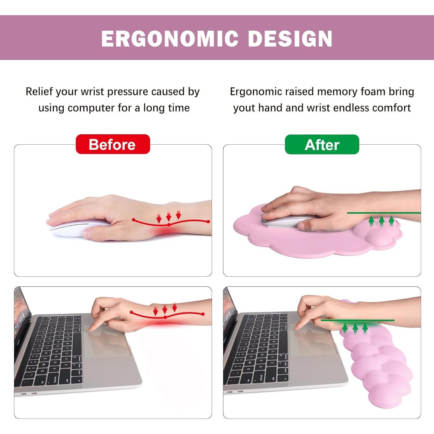 Alfombrilla de Ratón y Reposamuñecas Ergonómico Lauspuck Rosa