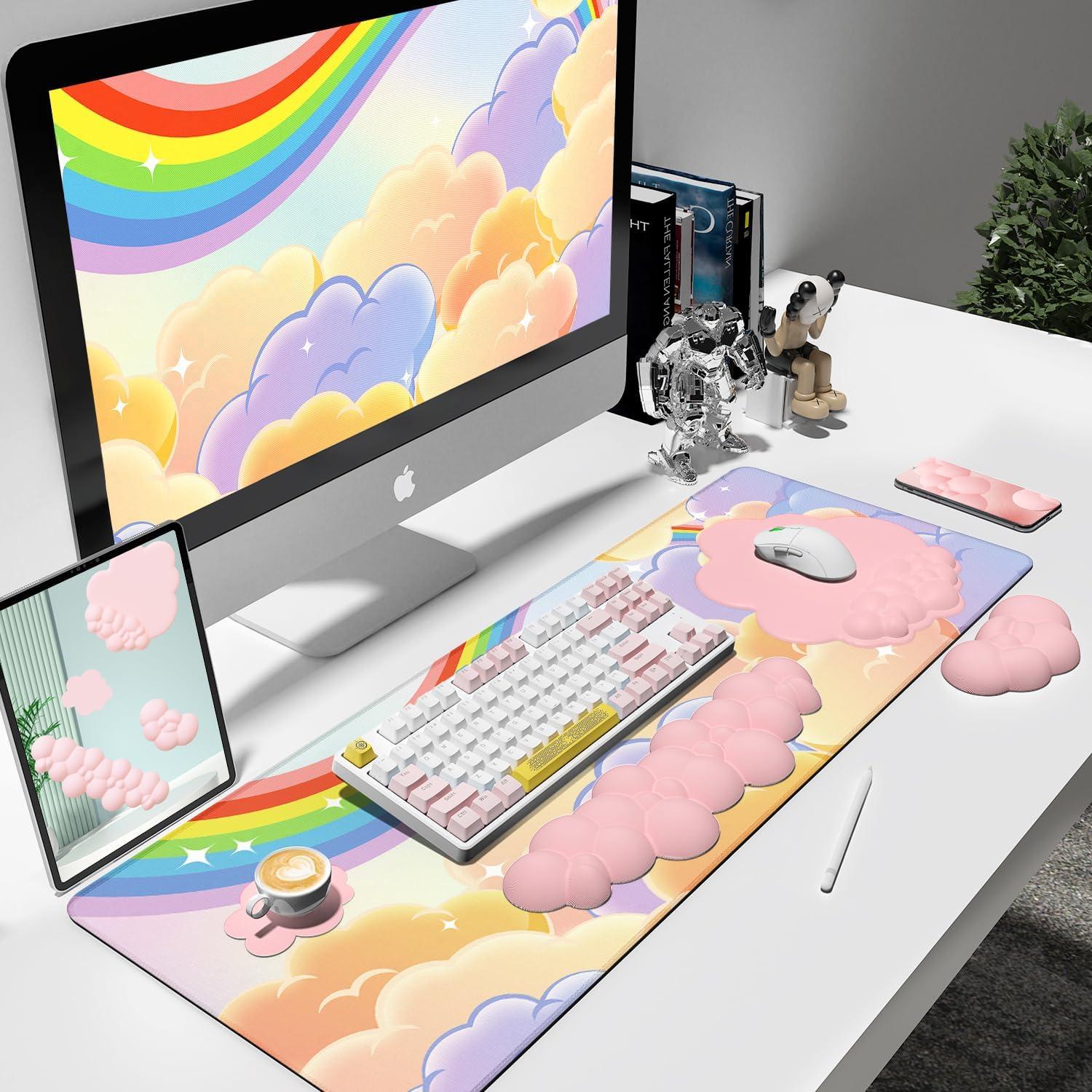 Alfombrilla de Juego Ergonómica MANBASNAKE 5 en 1 Rosa