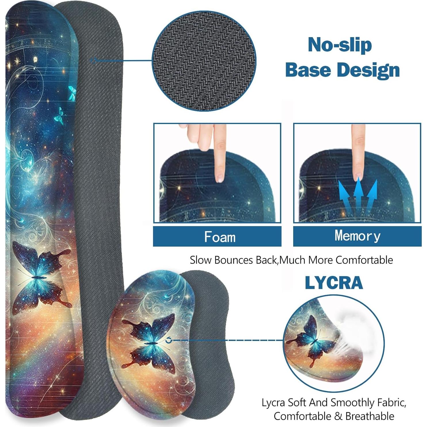 ToLuLu Set Alfombrilla de Ratón Ergonómica 4 en 1 Mariposa