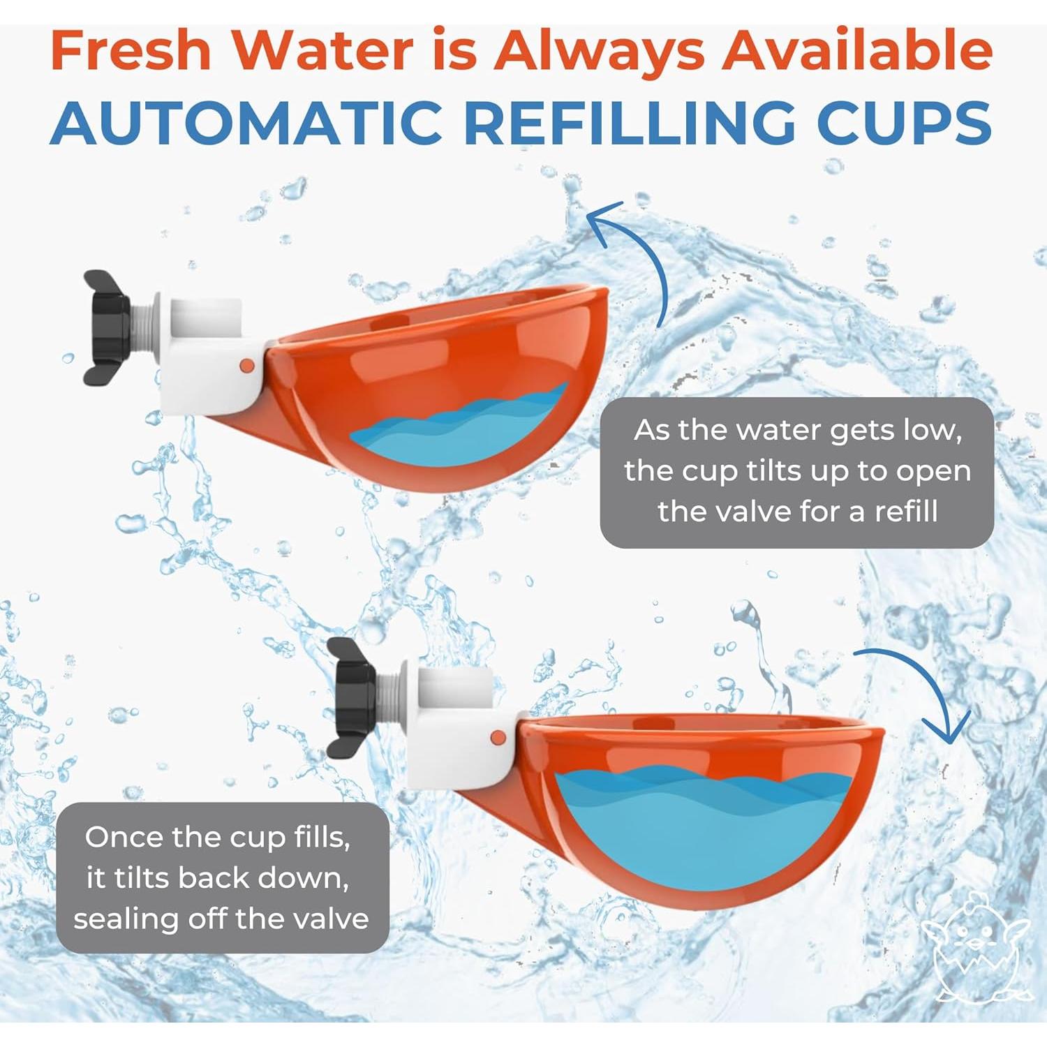 Paquete de 5 Tazas Automáticas de Agua Lil Clucker 7,62 cm