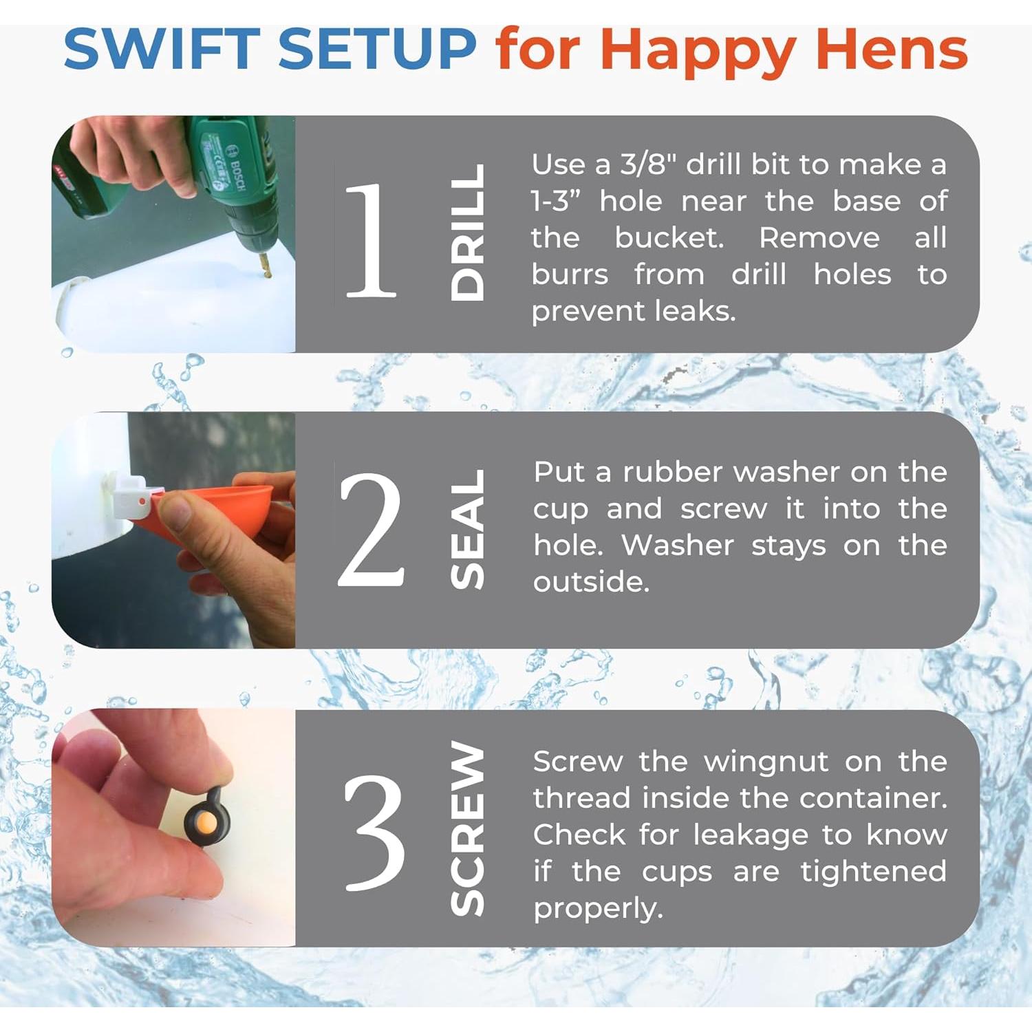 Paquete de 5 Tazas Automáticas de Agua Lil Clucker 7,62 cm