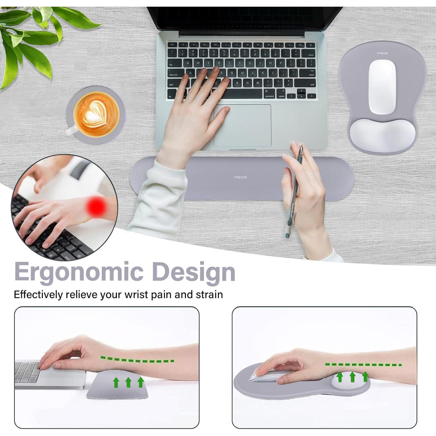 Soporte Reposamuñecas Ergonomico Mosiso Gris 3 Piezas