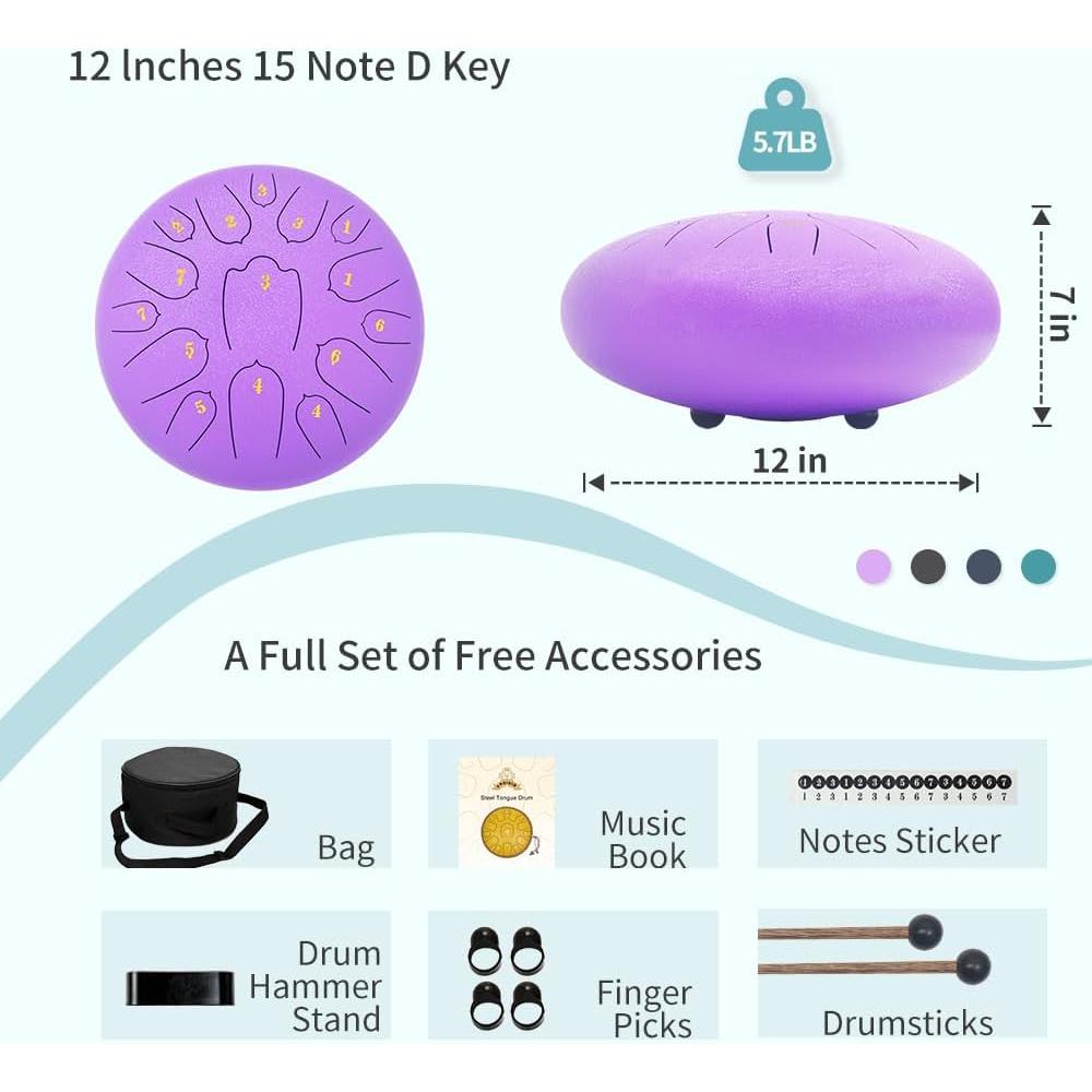 Tambor de Lengua de Acero 30 cm Yasisid 15 Notas Re Mayor