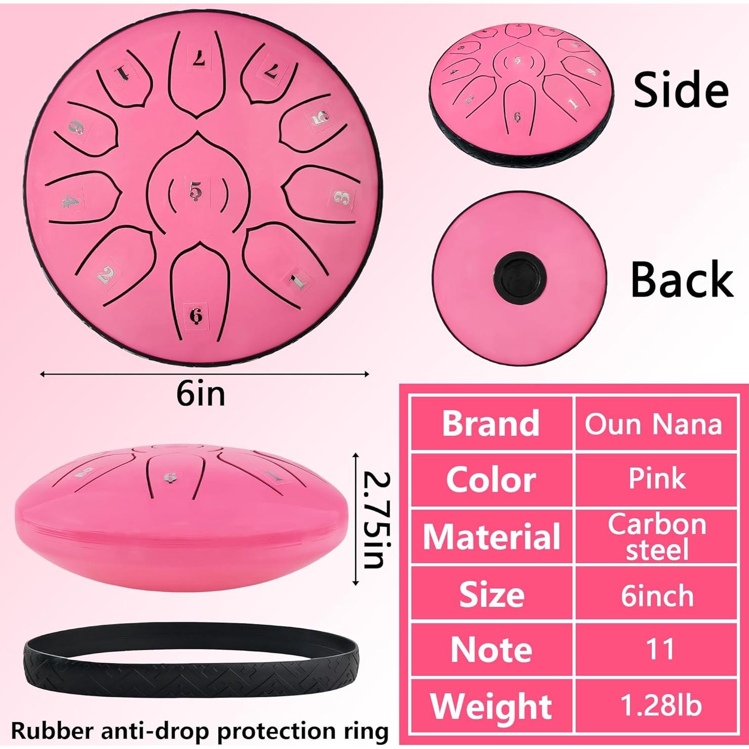 Tambor de Lengua de Acero Oun Nana 6" 11 Notas Rosa