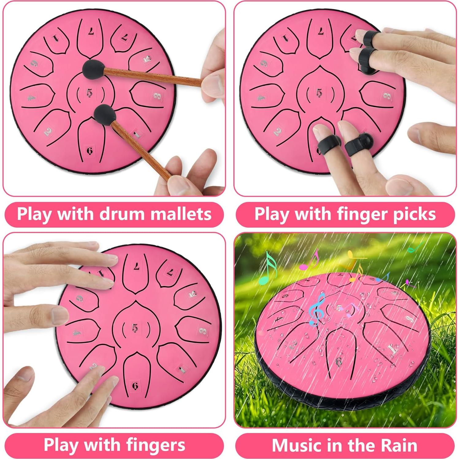 Tambor de Lengua de Acero Oun Nana 6" 11 Notas Rosa