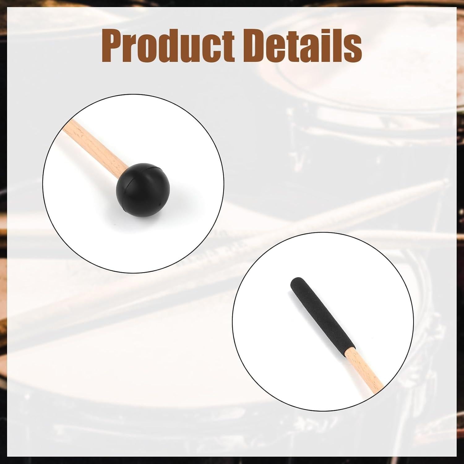 2 Pares de Mallets de Xilófono 21.84 cm Goma Madera