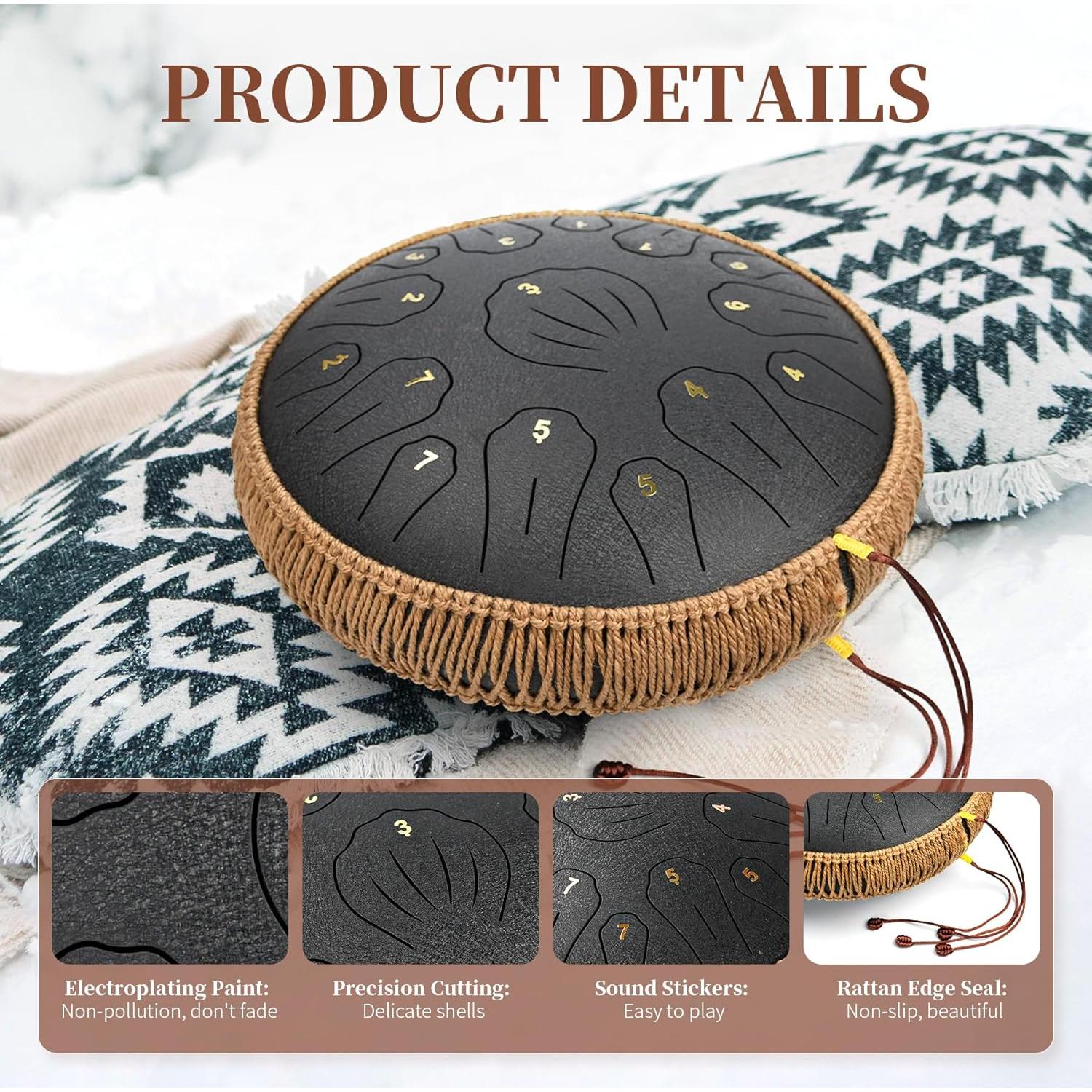 Tambor de Lengua de Acero Rothergli 32.5 cm 15 Notas Negro