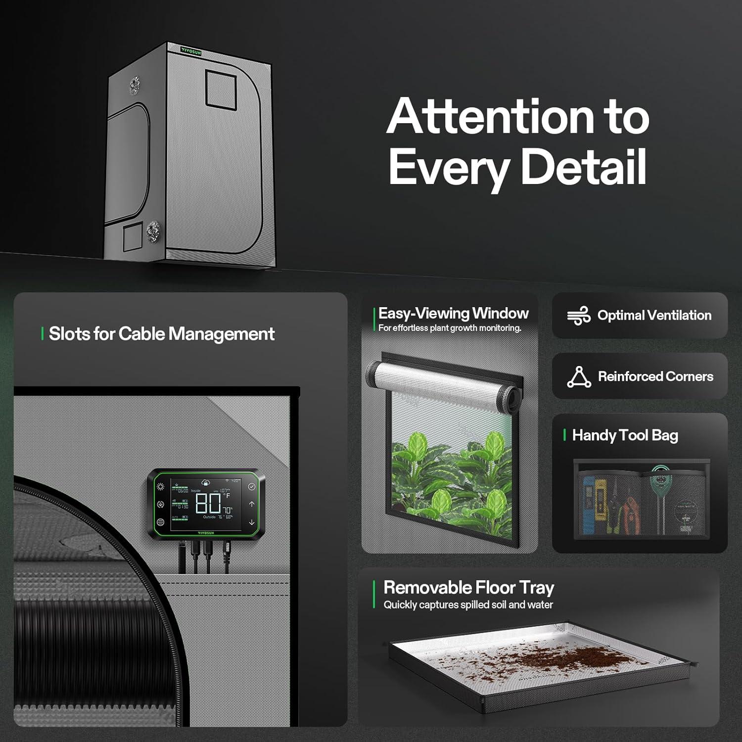 Carpa de Cultivo VIVOSUN 4x4 FT Gris con Ventana y Bandeja