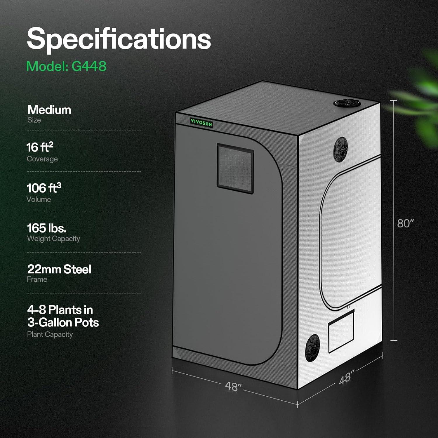 Carpa de Cultivo VIVOSUN 4x4 FT Gris con Ventana y Bandeja