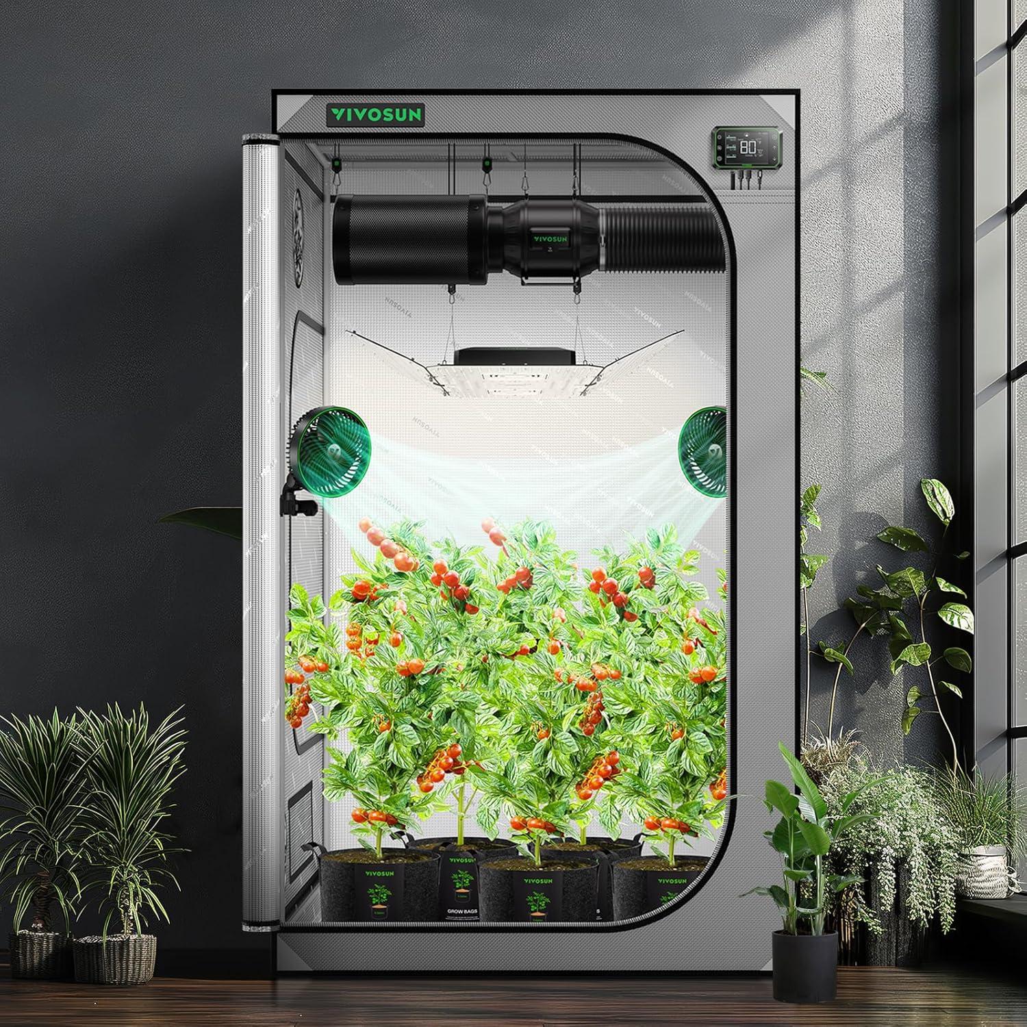 Carpa de Cultivo VIVOSUN 4x4 FT Gris con Ventana y Bandeja