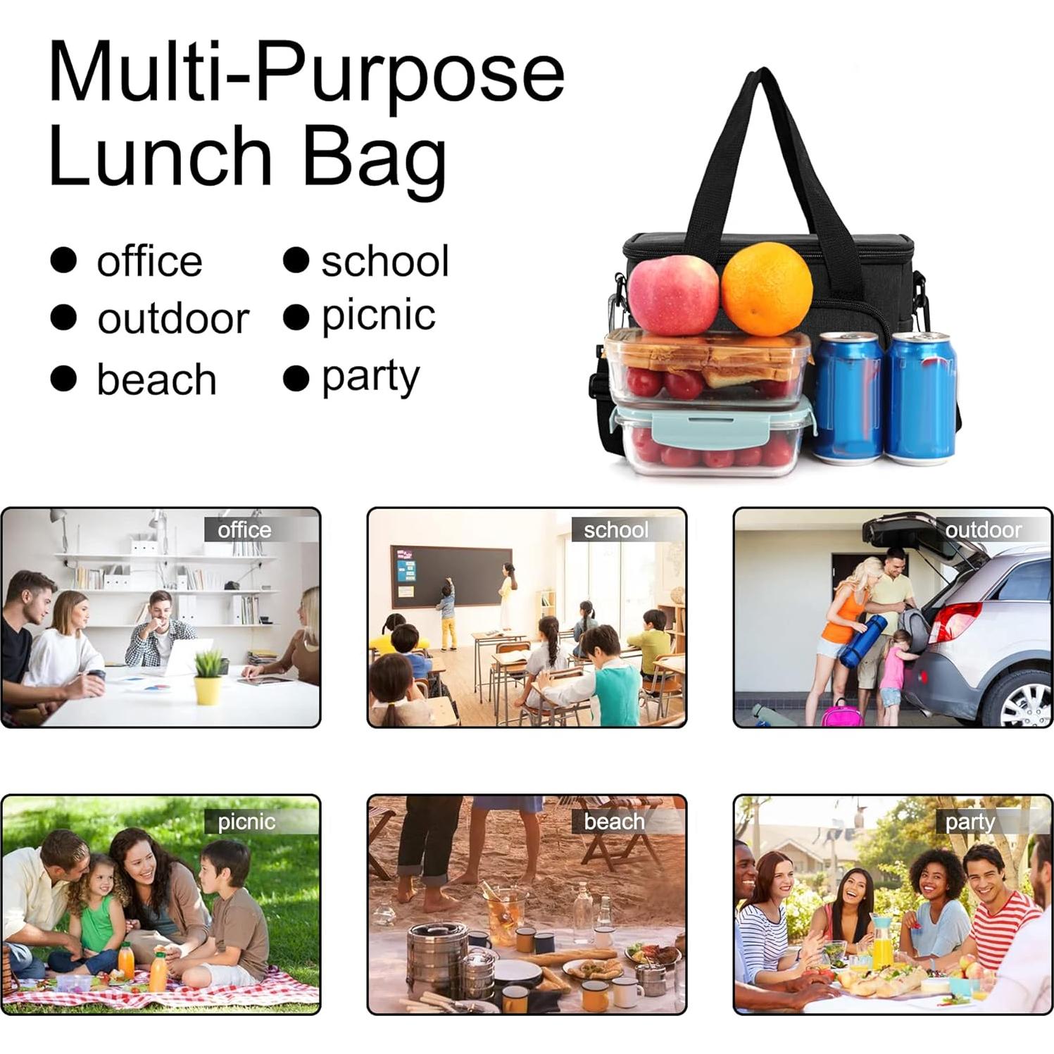 Bolsa de Almuerzo Aislada Femuar 8.7L Negra - Resistente a Fugas