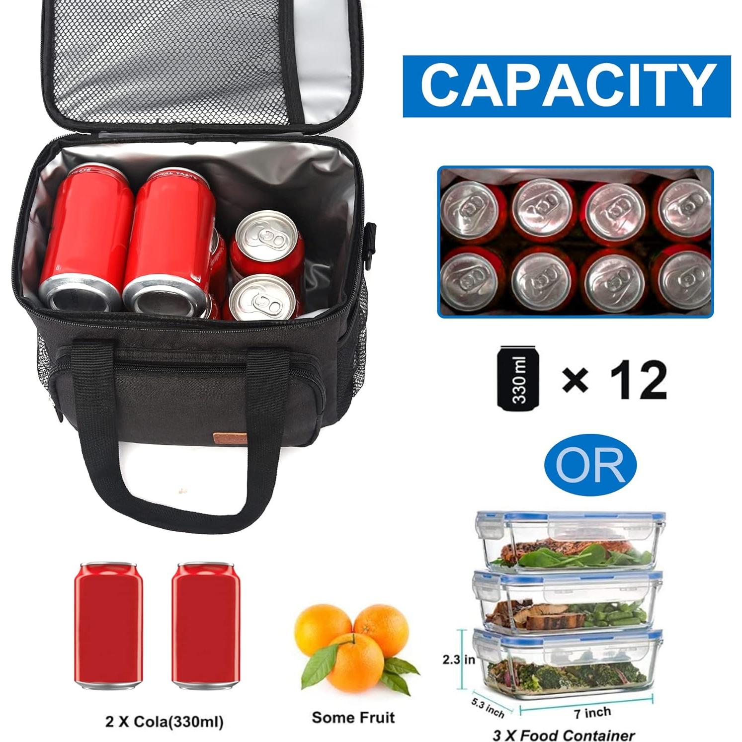 Bolsa de Almuerzo Aislada Femuar 8.7L Negra - Resistente a Fugas