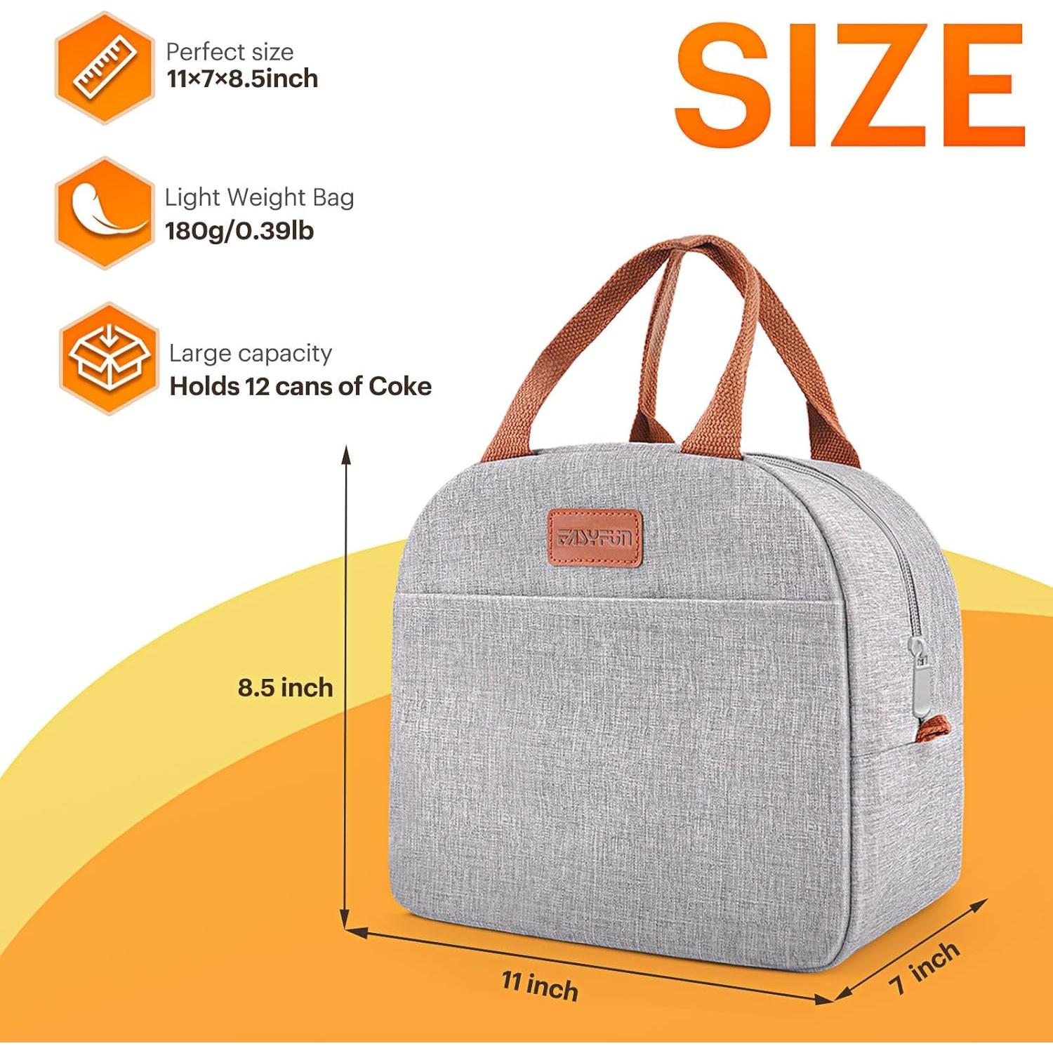 Bolsa de Almuerzo Aislada EASYFUN Gris 11L para Trabajo y Viaje