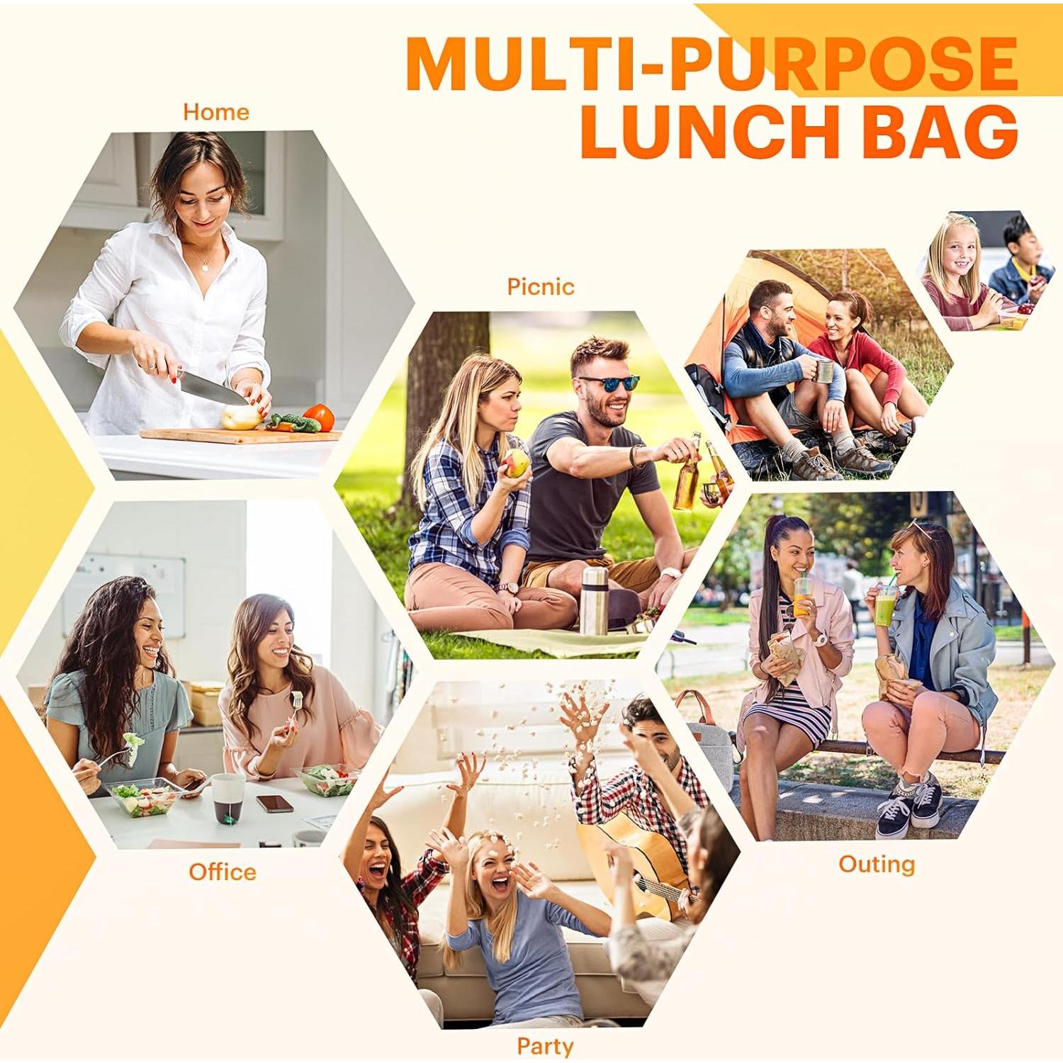 Bolsa de Almuerzo Aislada EASYFUN Gris 11L para Trabajo y Viaje