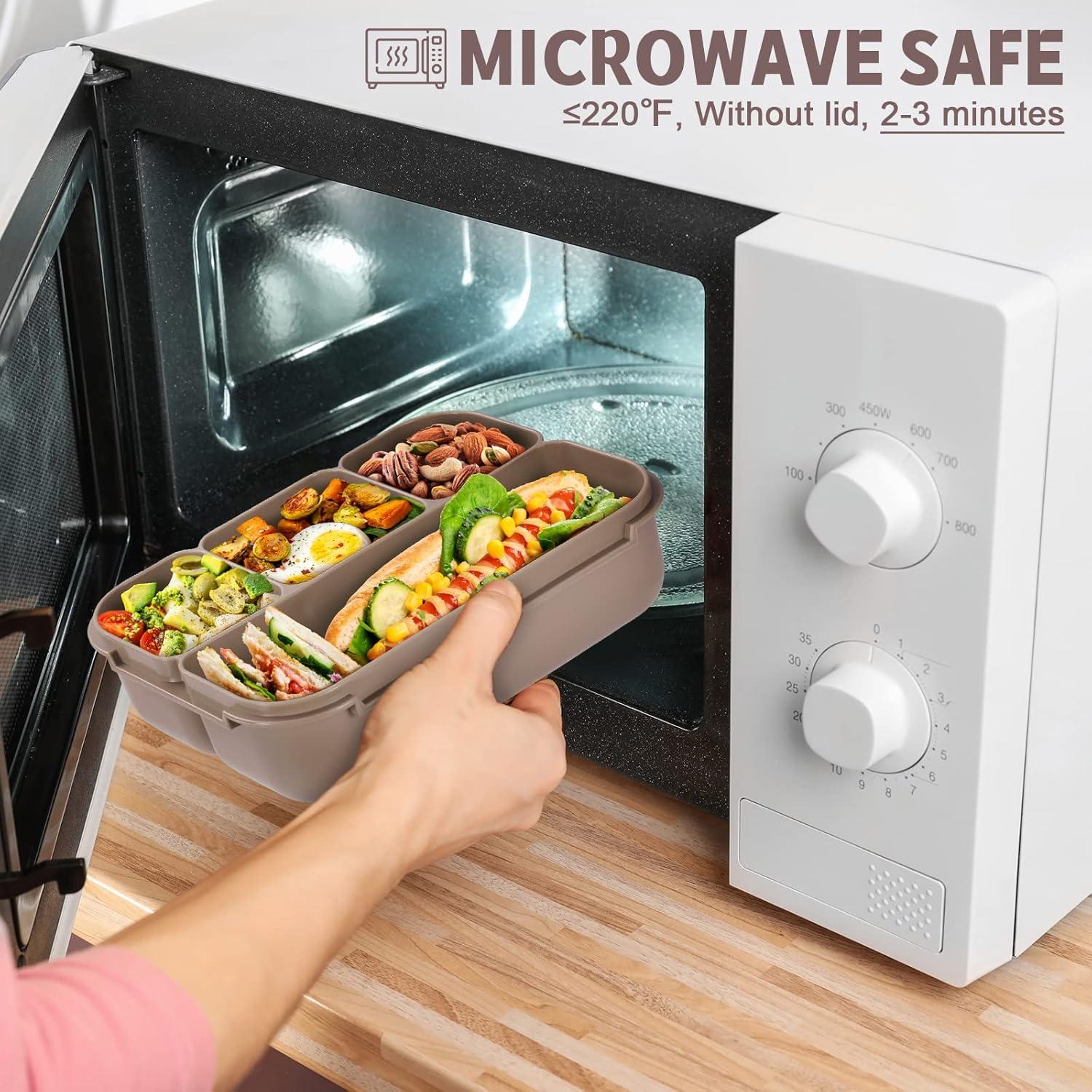 Caja Bento Almuerzo 1200ml Marrón con 4 Compartimentos y Utensilios