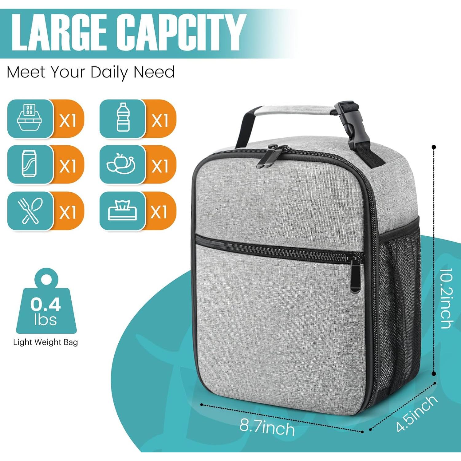 Bolsa de Almuerzo Aislada SRISE 15L Gris para Oficina y Picnic