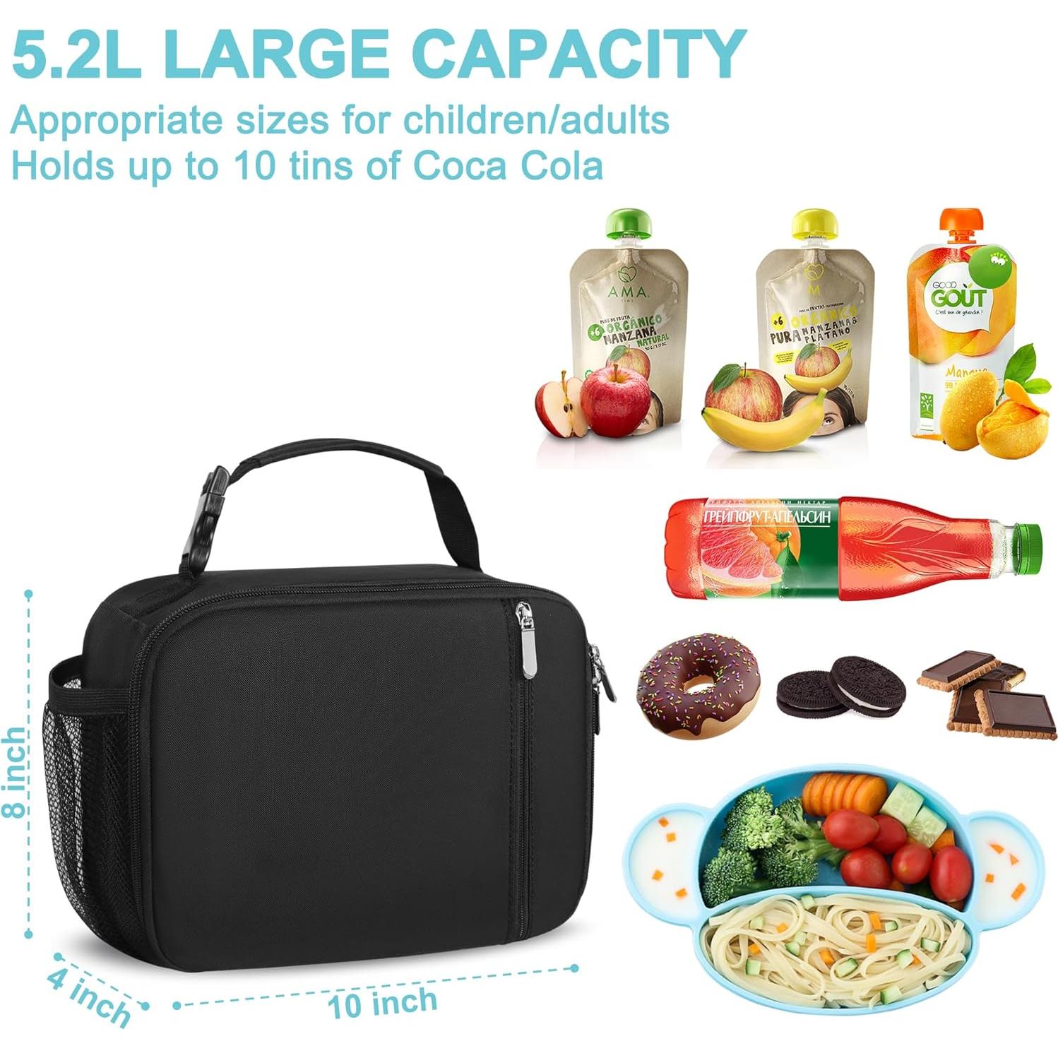 Bolsa de Almuerzo Aislada esouler para Niños - Negro 5.2L