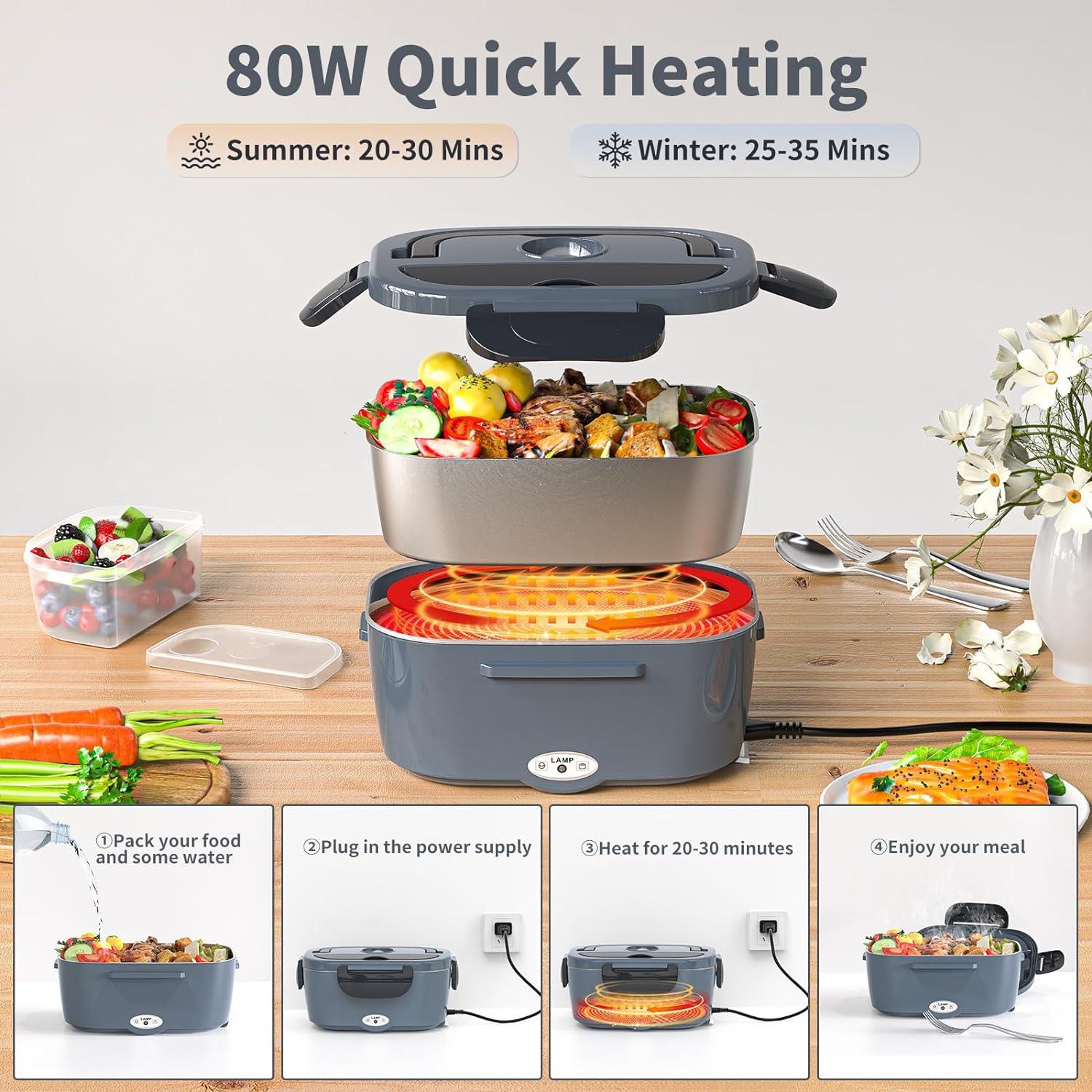 Caja de Almuerzo Eléctrica Vingud 1.5L 3 en 1 Gris Negro