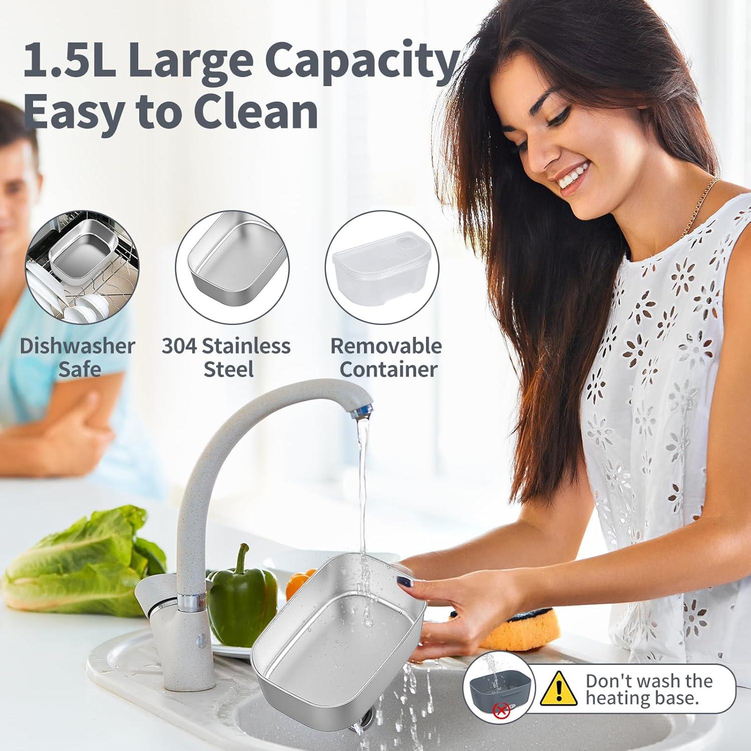 Caja de Almuerzo Eléctrica Vingud 1.5L 3 en 1 Gris Negro