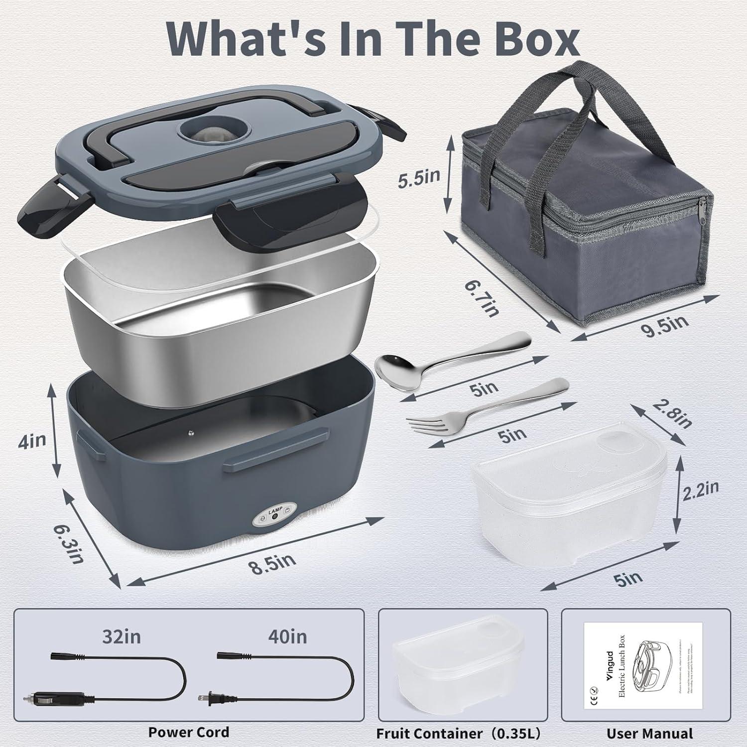 Caja de Almuerzo Eléctrica Vingud 1.5L 3 en 1 Gris Negro