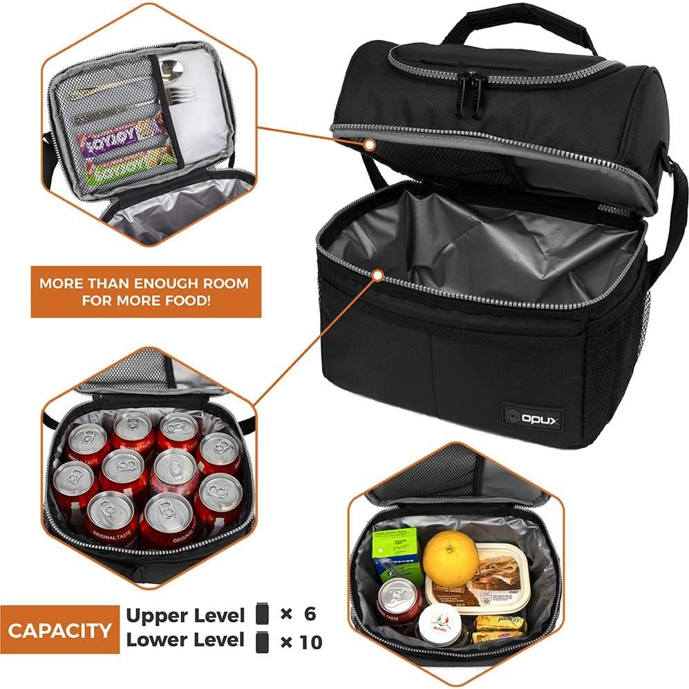 Caja de Almuerzo Aislada OPUX Doble Piso 12L Negra