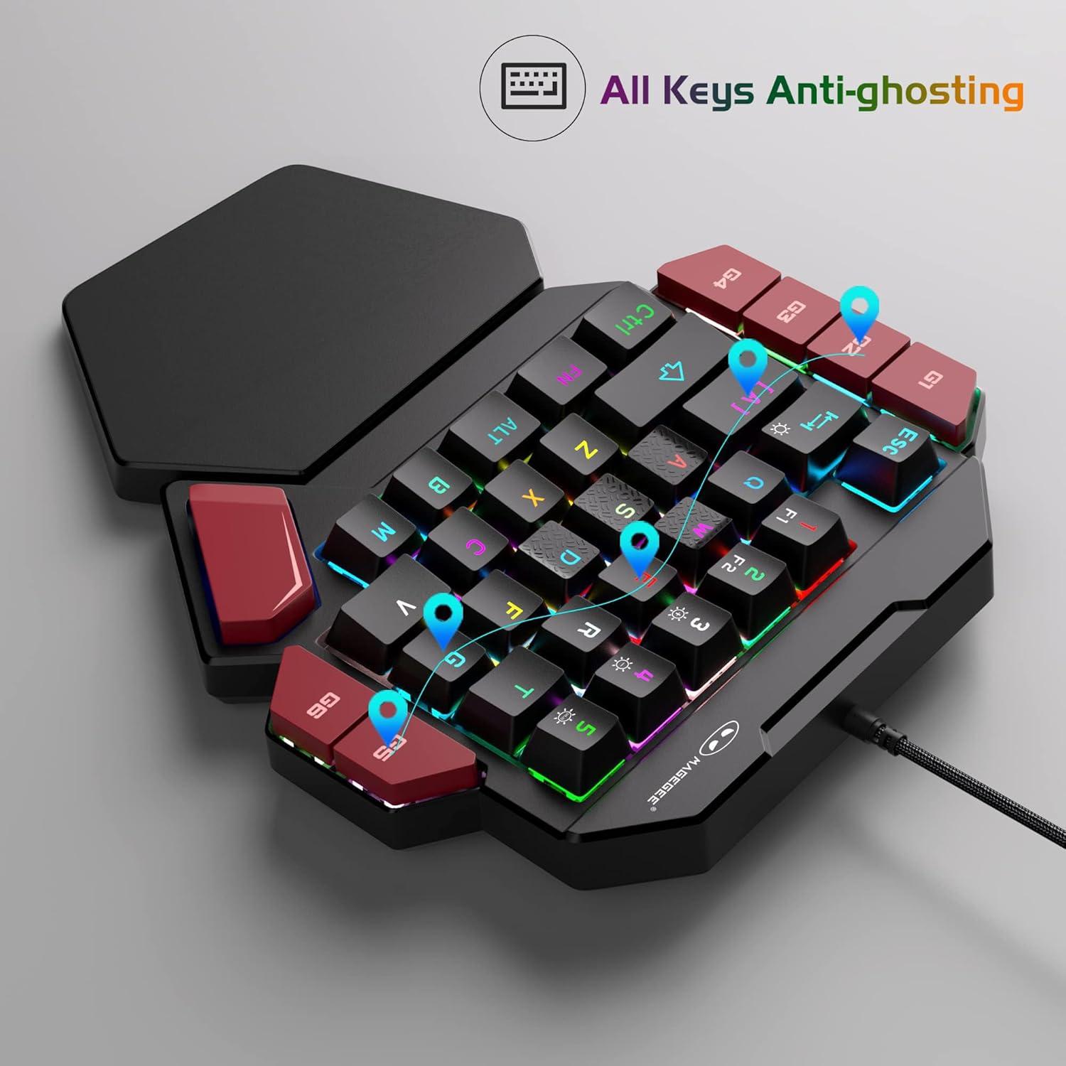 Teclado Mecánico para Juegos MageGee RGB 35 Teclas Rojo