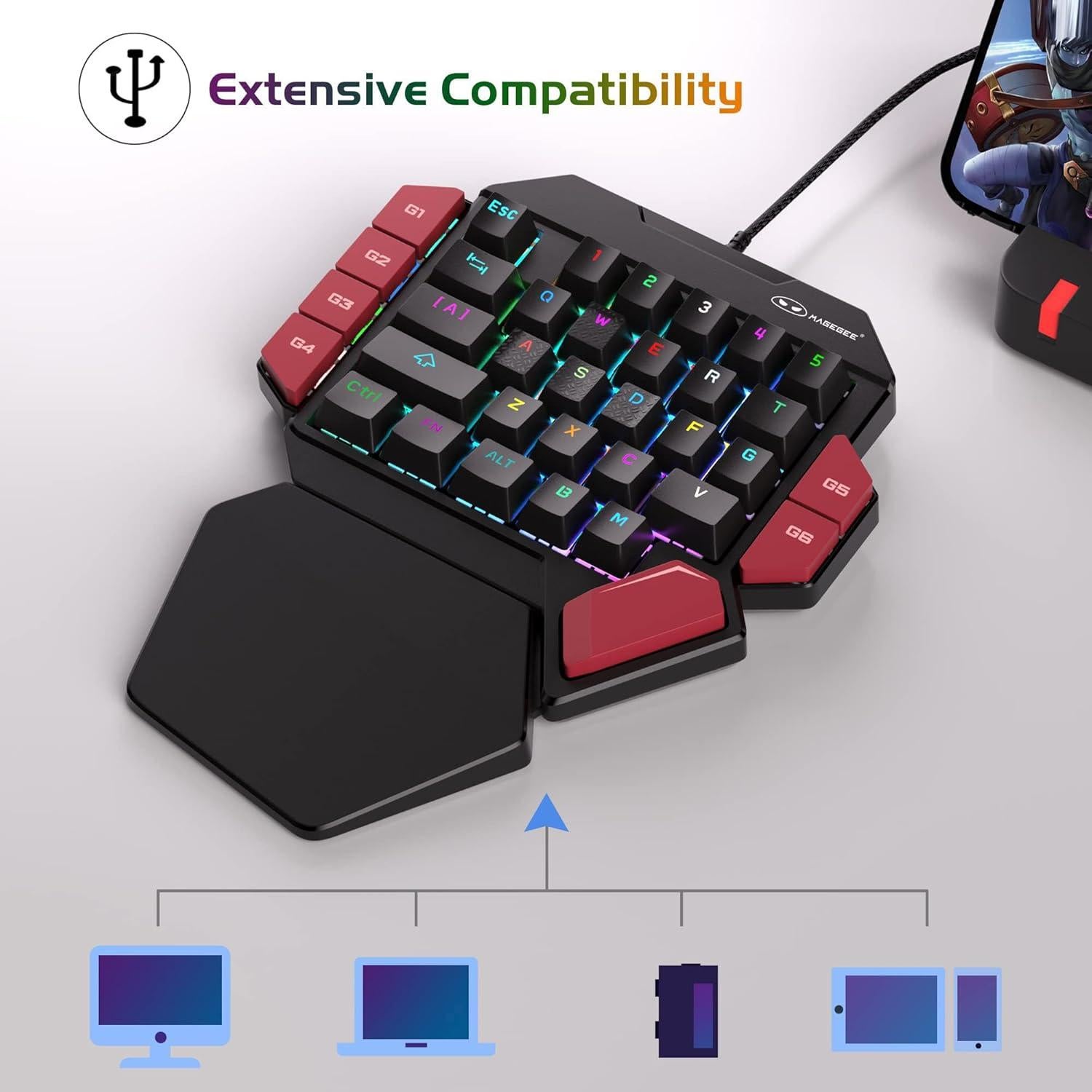 Teclado Mecánico para Juegos MageGee RGB 35 Teclas Rojo